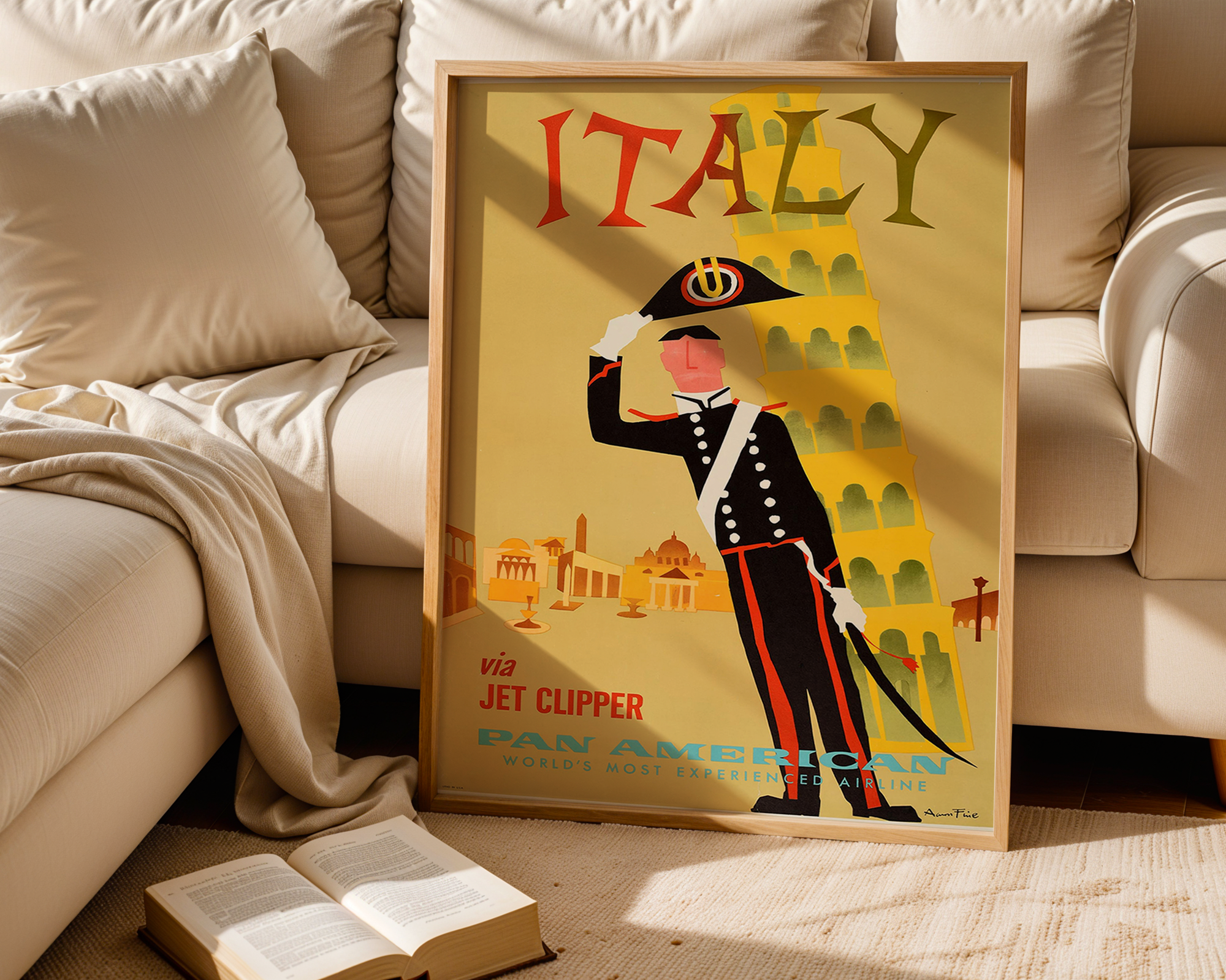 ITALY TRAVEL POSTER – PAN AM JET CLIPPER VINTAGE WALL ART