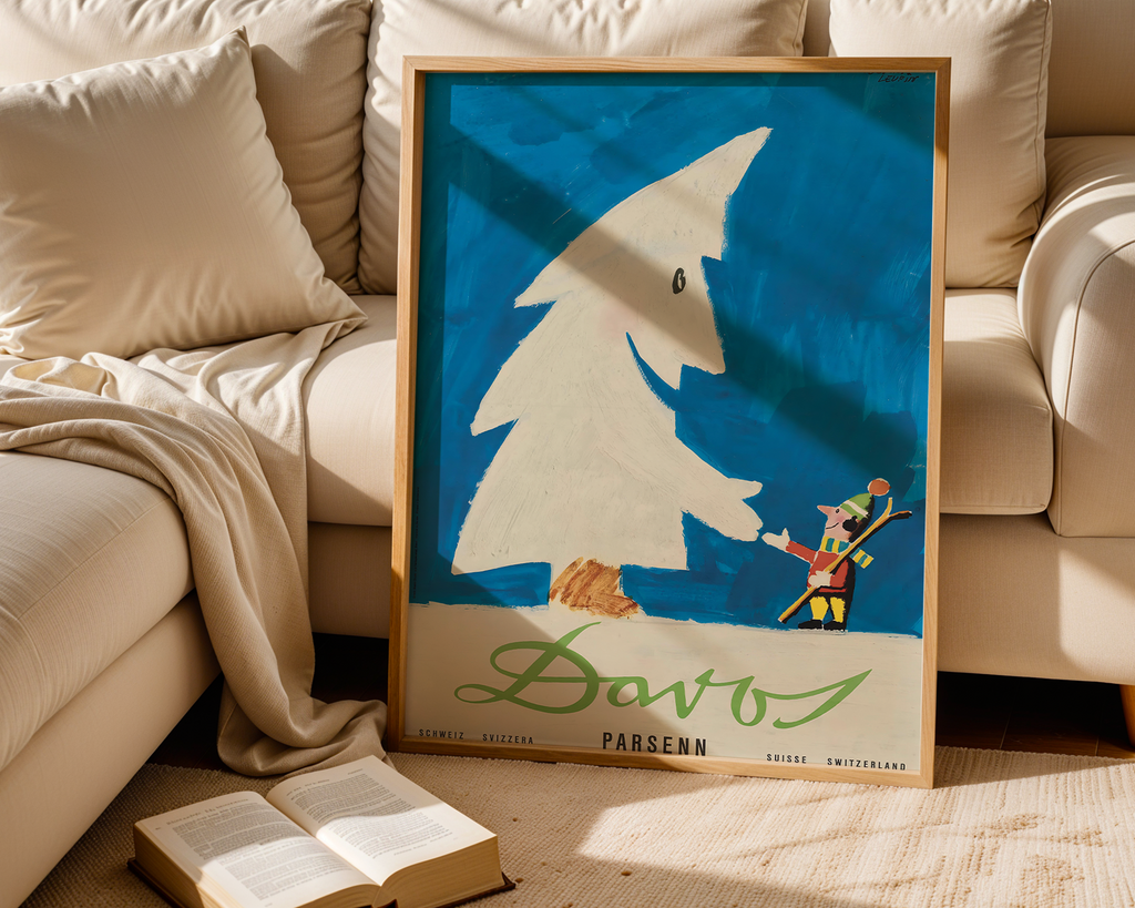 DAVOS PARSENN VINTAGE SKI POSTER – SWISS ALPS WINTER TRAVEL WALL ART