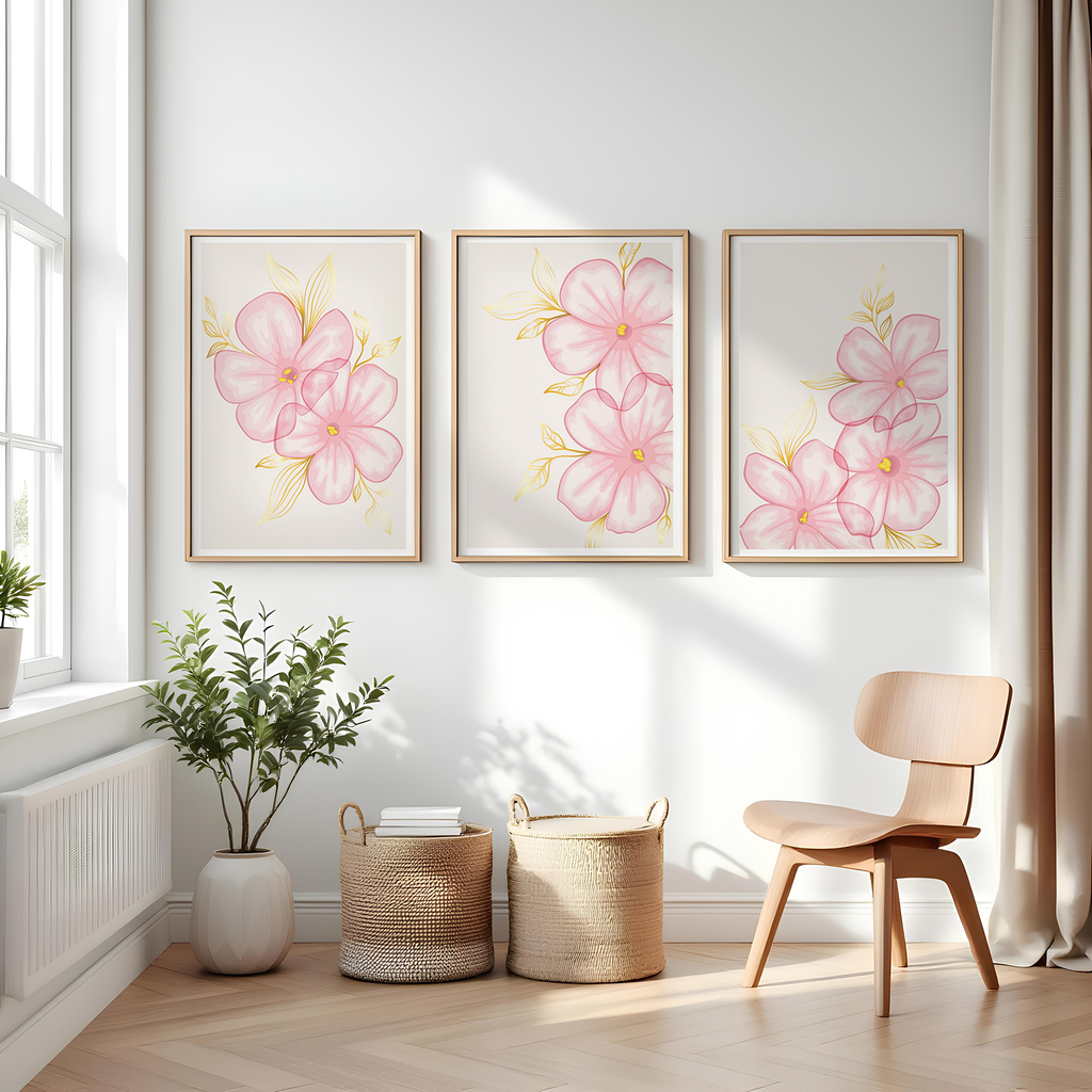 BLUSH PINK FLORAL WALL ART SET – MODERN BOTANICAL FLOWER PRINTS