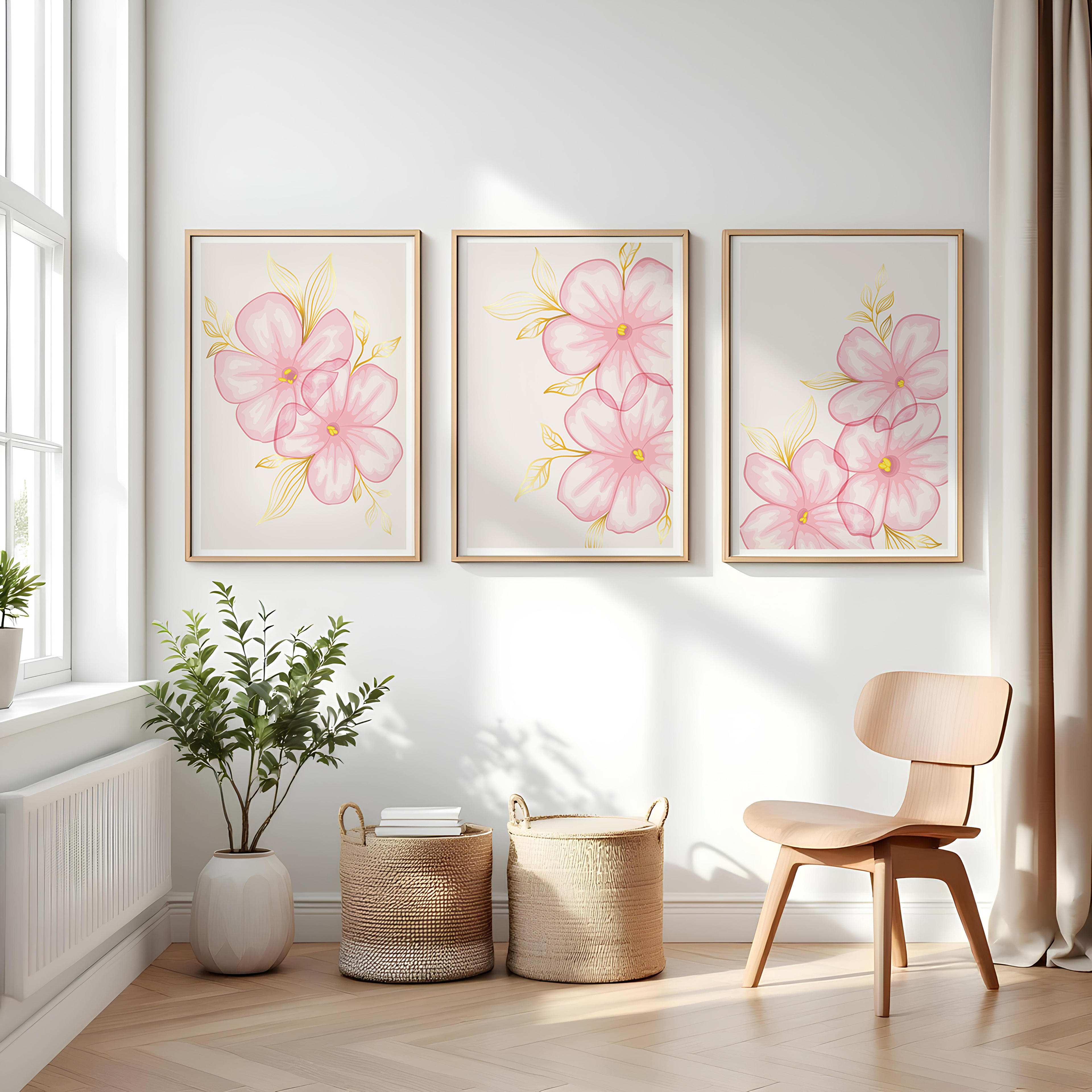 BLUSH PINK FLORAL WALL ART SET – MODERN BOTANICAL FLOWER PRINTS