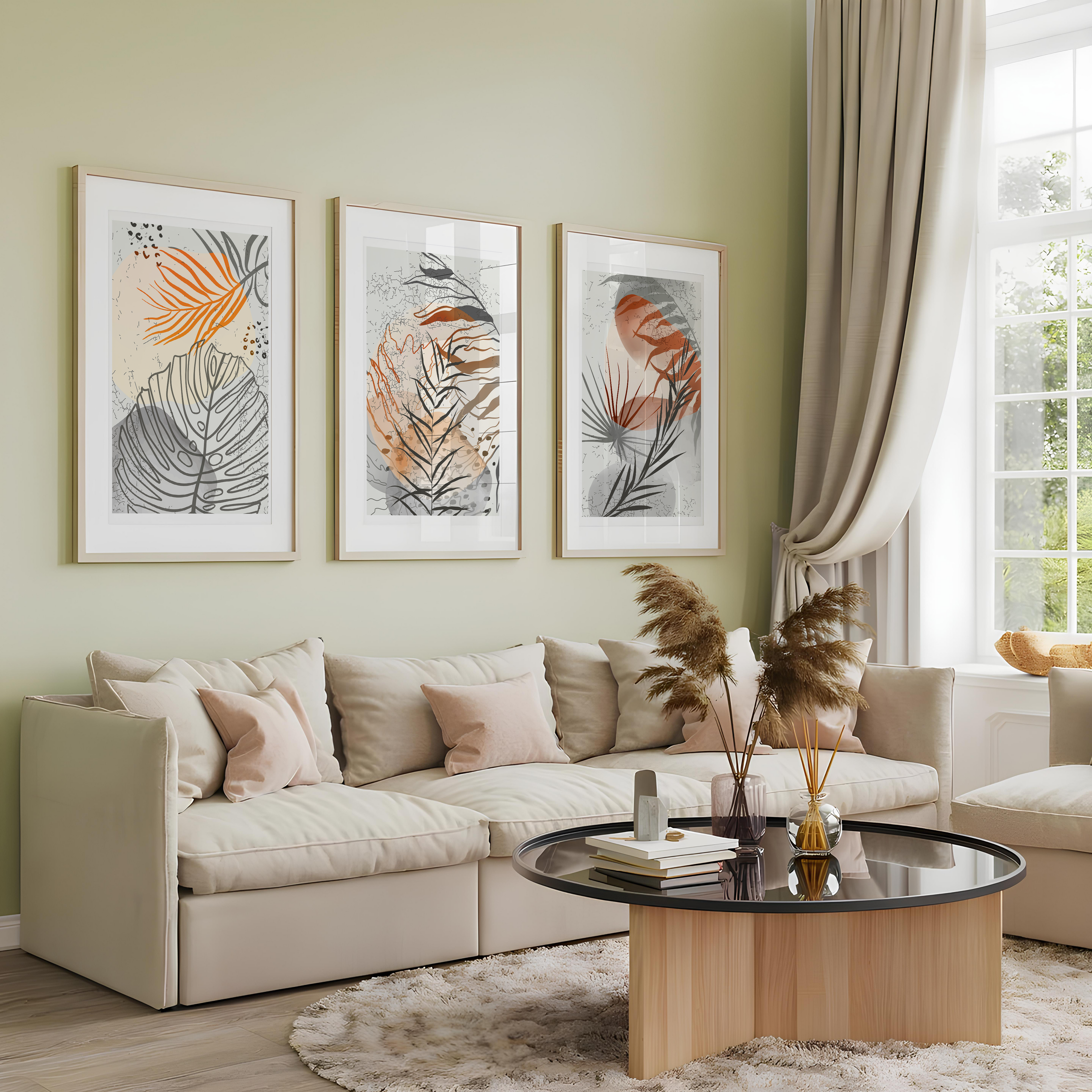 NEUTRAL BOTANICAL ABSTRACT WALL ART SET – MODERN EARTH TONE