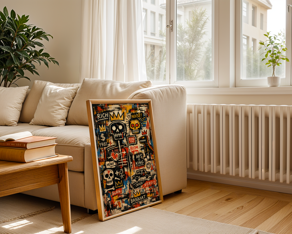Basquiat Inspired Art Is King – Urban Skull Graffiti Wall Art