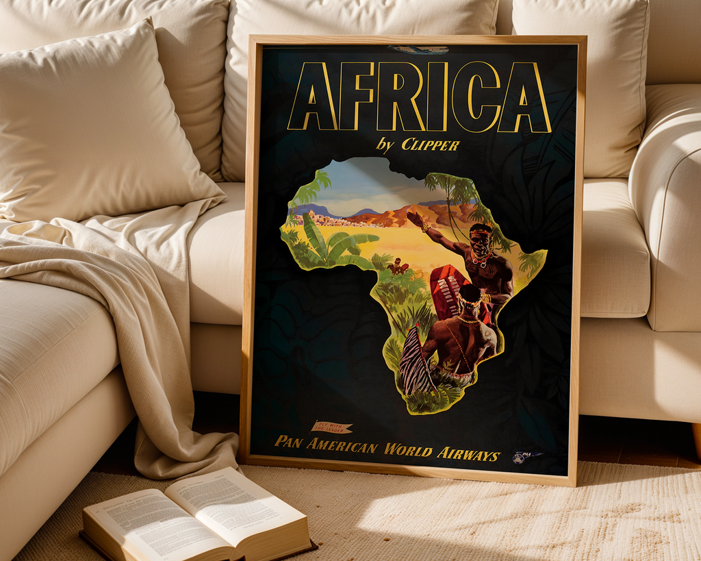 AFRICA TRAVEL POSTER – PAN AM CLIPPER VINTAGE AIRLINE WALL ART