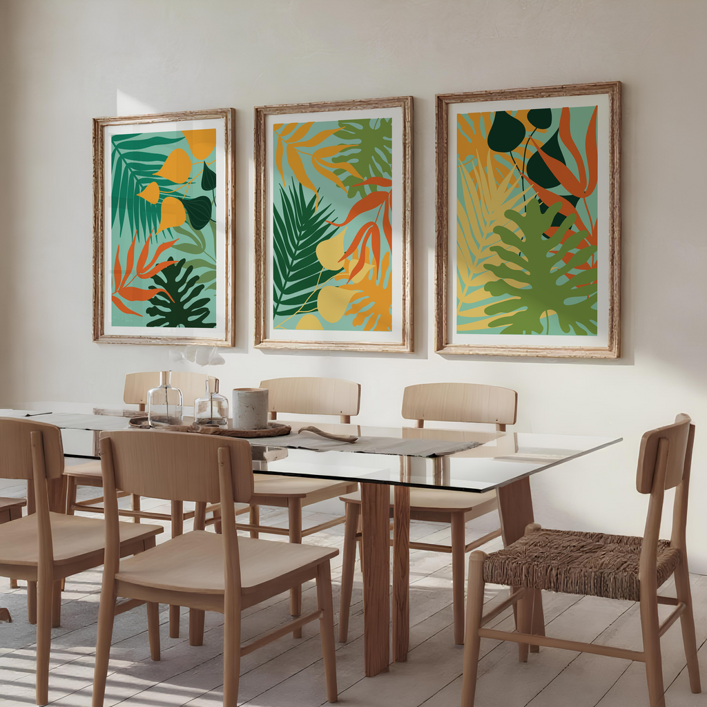 TROPICAL BOTANICAL WALL ART SET – MODERN FLORAL LEAF PRINTS