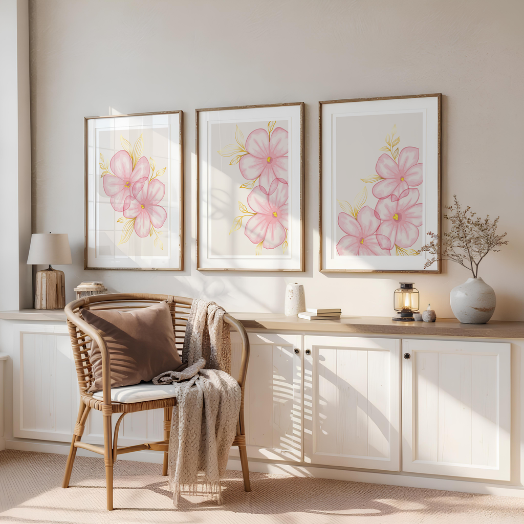 BLUSH PINK FLORAL WALL ART SET – MODERN BOTANICAL FLOWER PRINTS