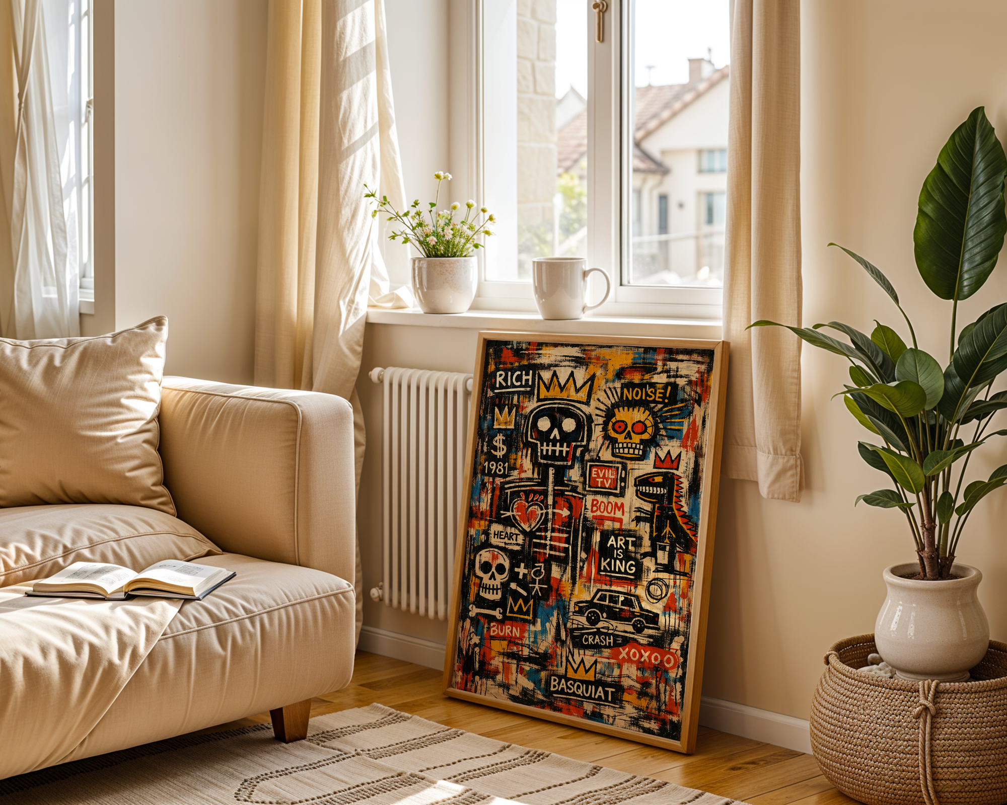 Basquiat Inspired Art Is King – Urban Skull Graffiti Wall Art