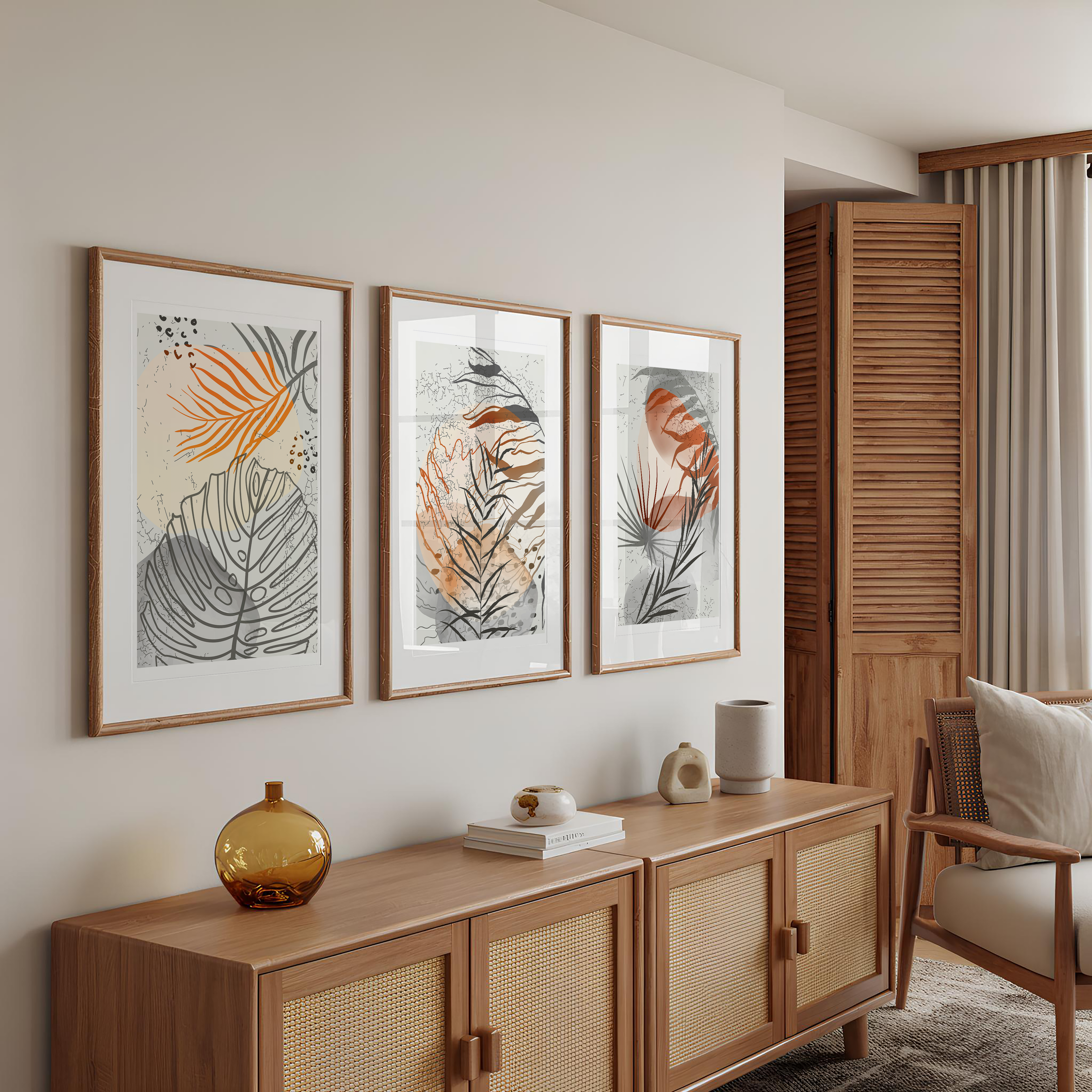 NEUTRAL BOTANICAL ABSTRACT WALL ART SET – MODERN EARTH TONE