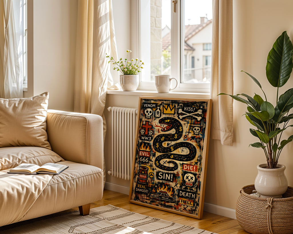 Venom & Sin – Basquiat Inspired Neo-Expressionist Snake Graffiti Wall Art