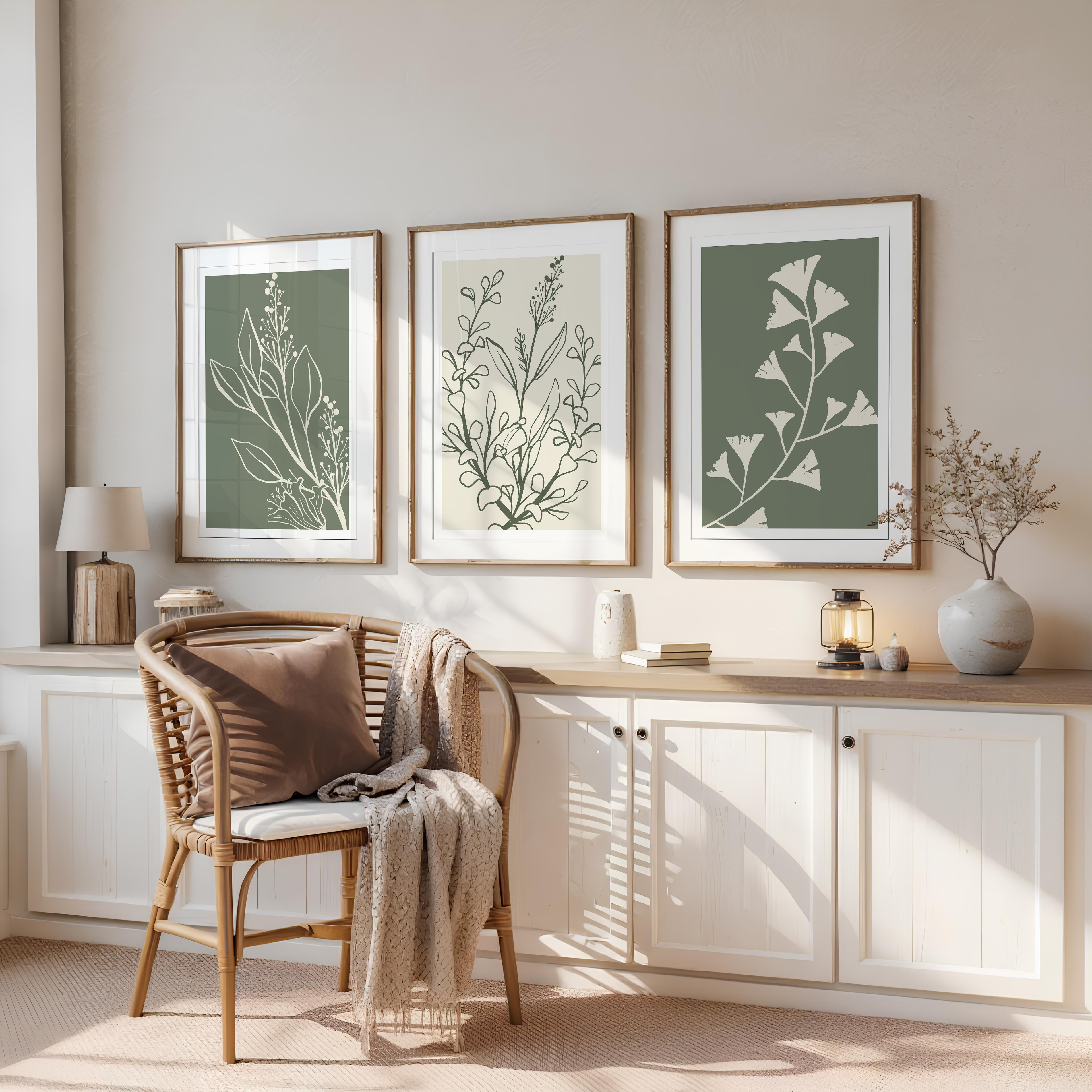 SAGE GREEN BOTANICAL WALL ART SET – MINIMALIST FLORAL LINE PRINTS