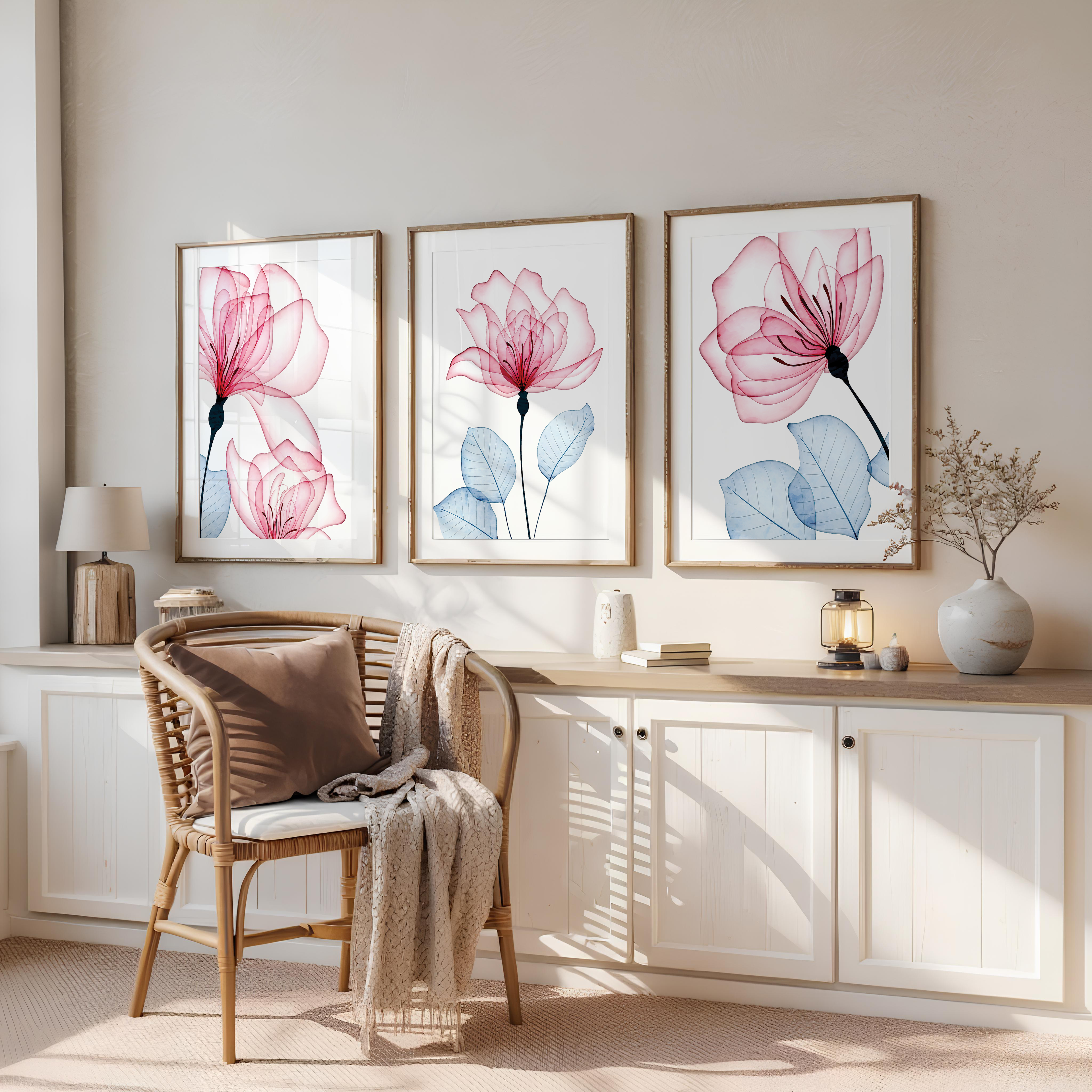 PINK FLORAL WALL ART SET – MODERN BOTANICAL BLOOM PRINTS