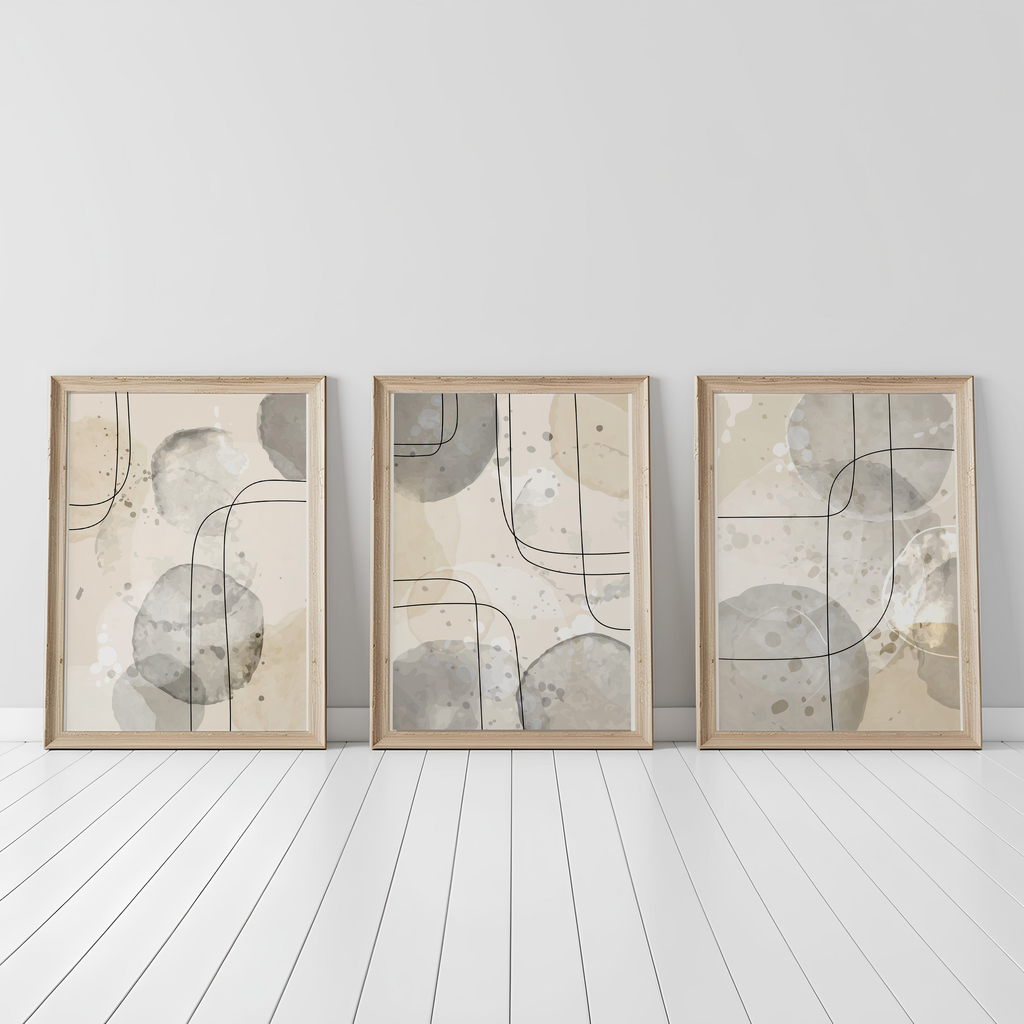 NEUTRAL ABSTRACT WALL ART SET – BEIGE & GREY MINIMALIST MODERN