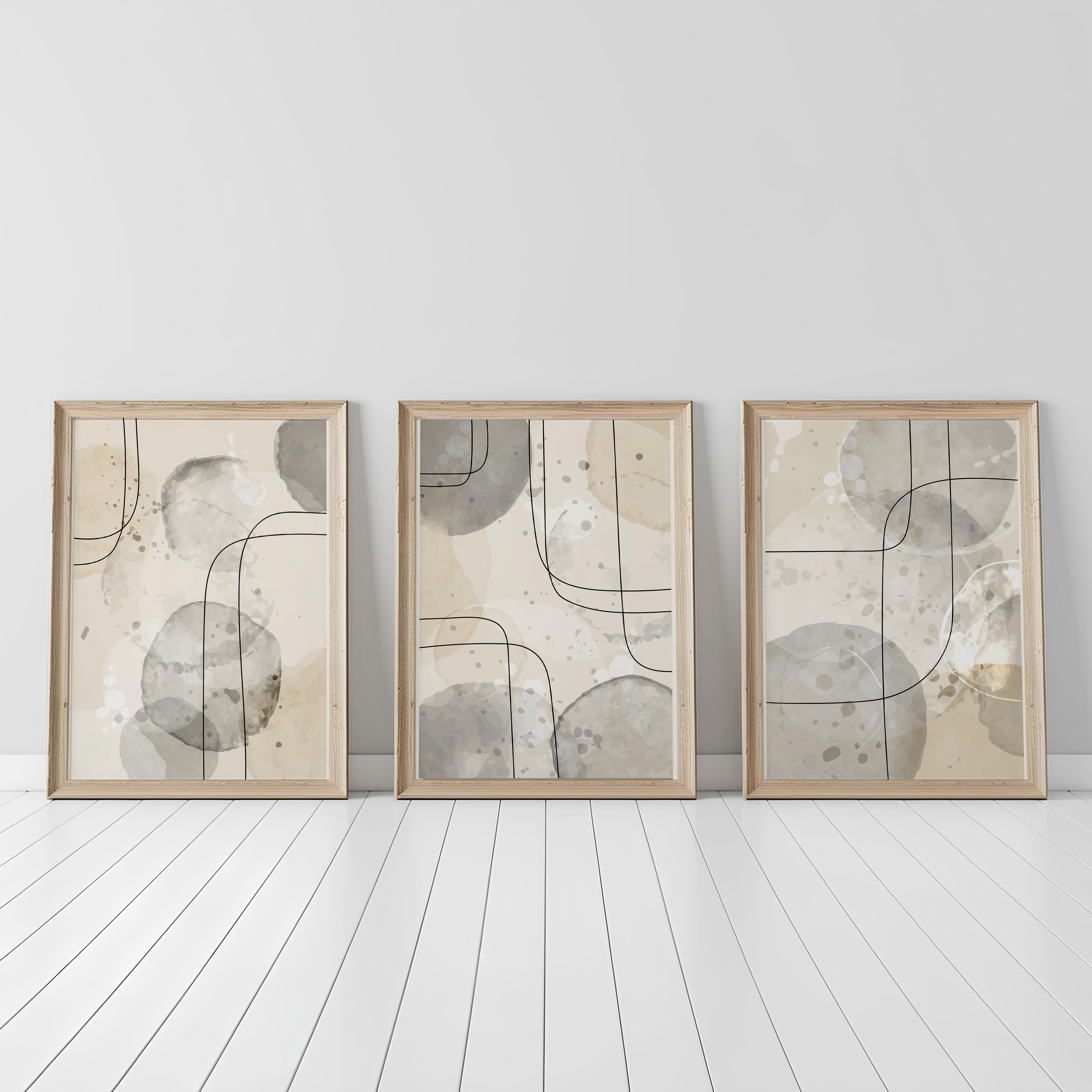 NEUTRAL ABSTRACT WALL ART SET – BEIGE & GREY MINIMALIST MODERN