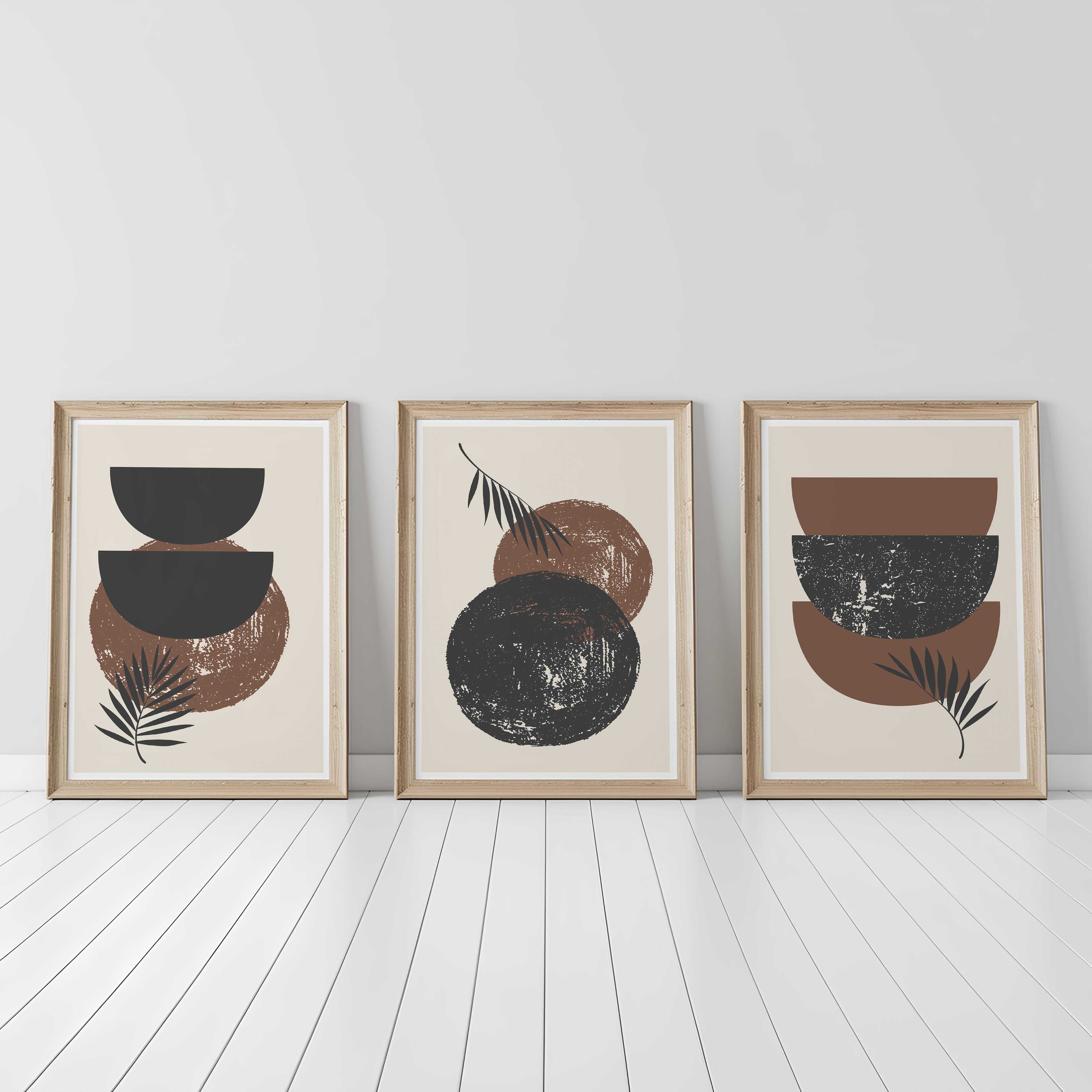 EARTH TONE BOHO WALL ART SET – ABSTRACT NEUTRAL GEOMETRIC PRINTS