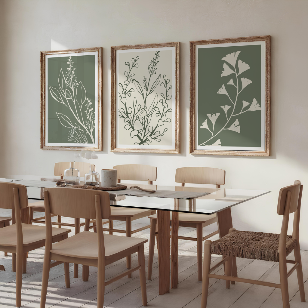 SAGE GREEN BOTANICAL WALL ART SET – MINIMALIST FLORAL LINE PRINTS
