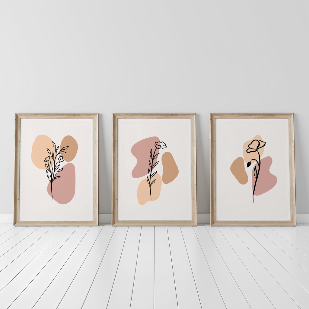 BLUSH BOHO FLORAL WALL ART SET – MINIMALIST LINE DRAWING BOTANICAL PRINTS