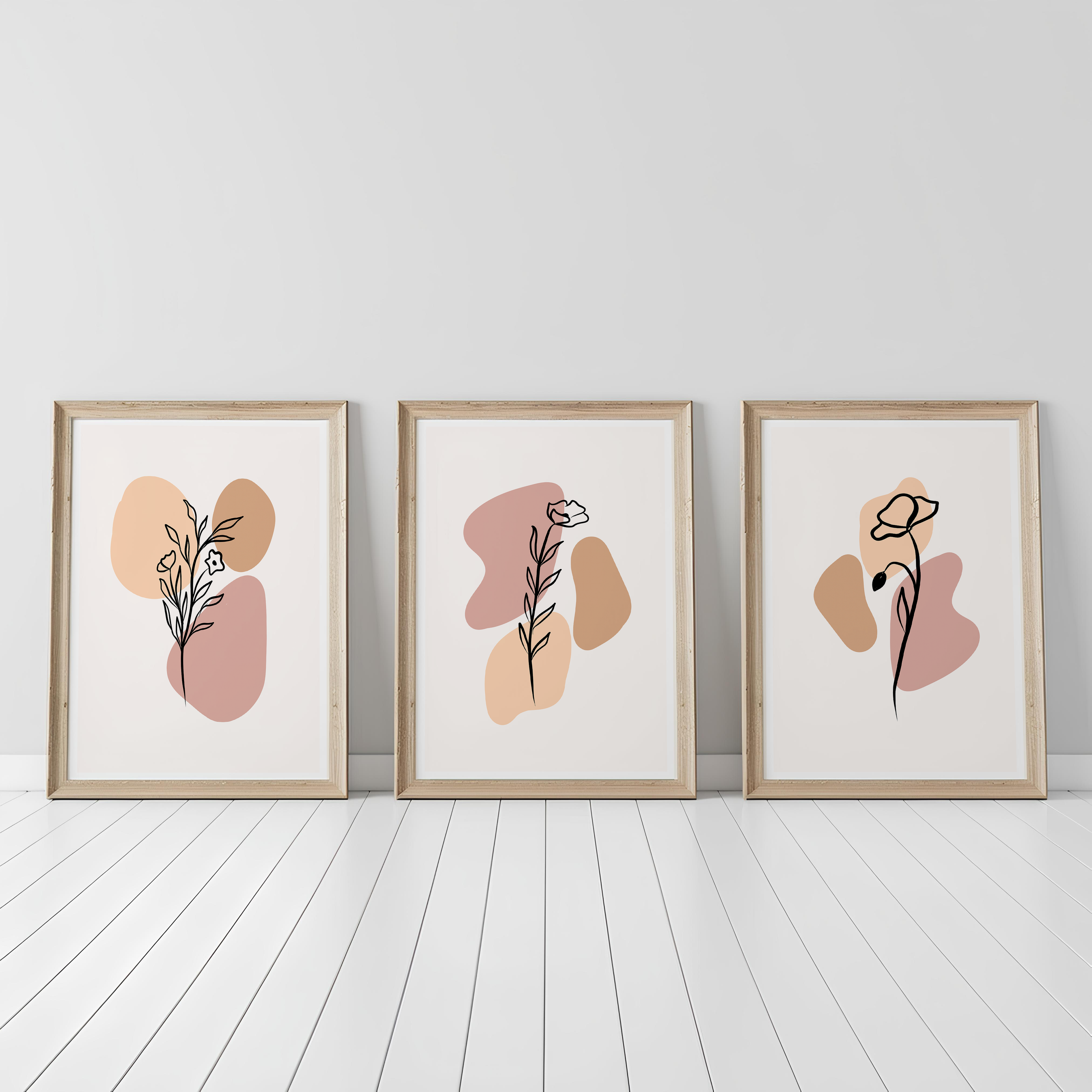 BLUSH BOHO FLORAL WALL ART SET – MINIMALIST LINE DRAWING BOTANICAL PRINTS