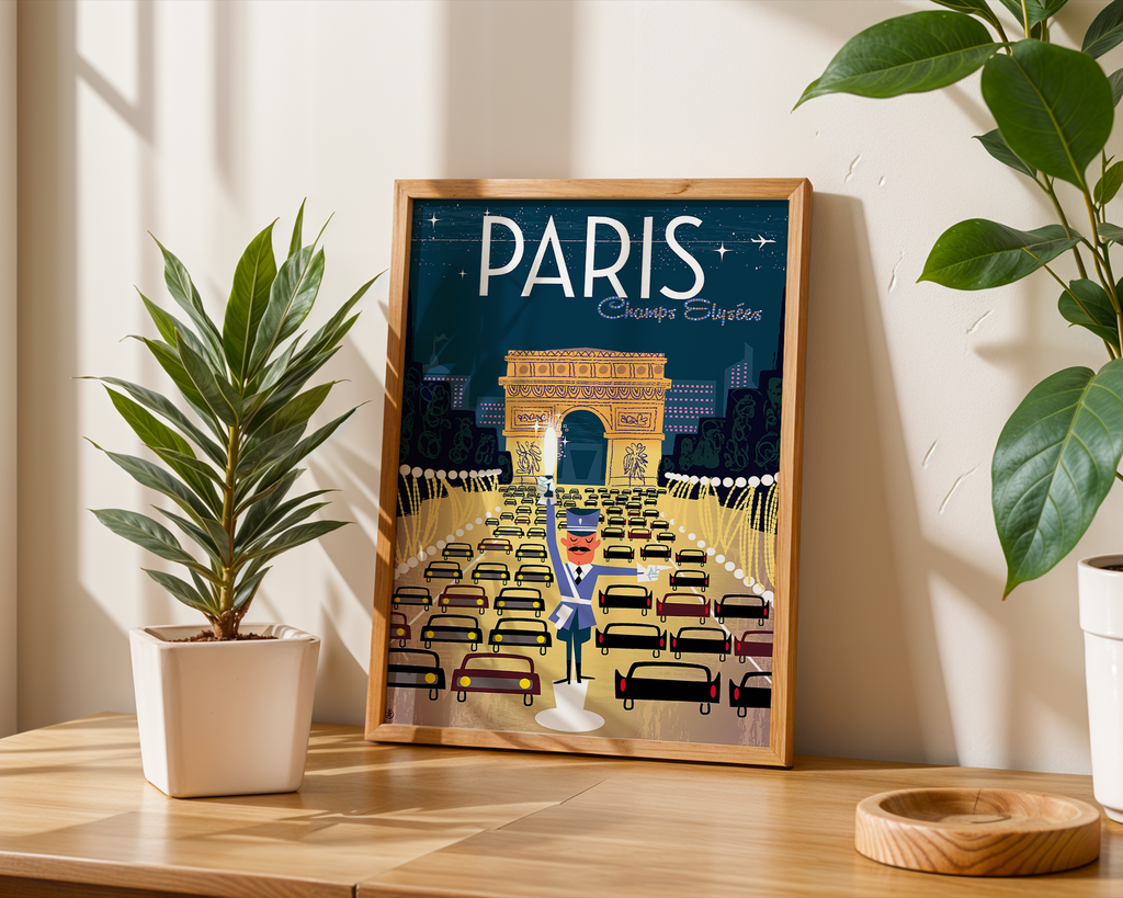 PARIS CHAMPS-ÉLYSÉES VINTAGE TRAVEL POSTER – ARC DE TRIOMPHE