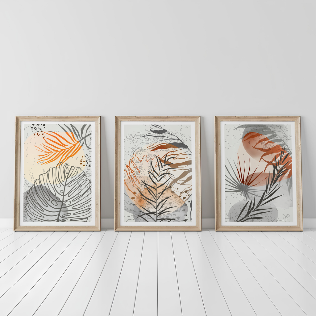 NEUTRAL BOTANICAL ABSTRACT WALL ART SET – MODERN EARTH TONE