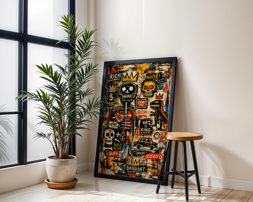 Basquiat Inspired Art Is King – Urban Skull Graffiti Wall Art
