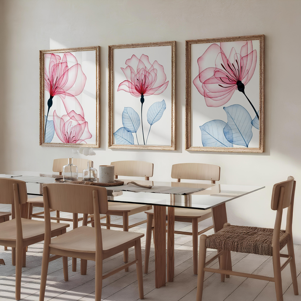 PINK FLORAL WALL ART SET – MODERN BOTANICAL BLOOM PRINTS