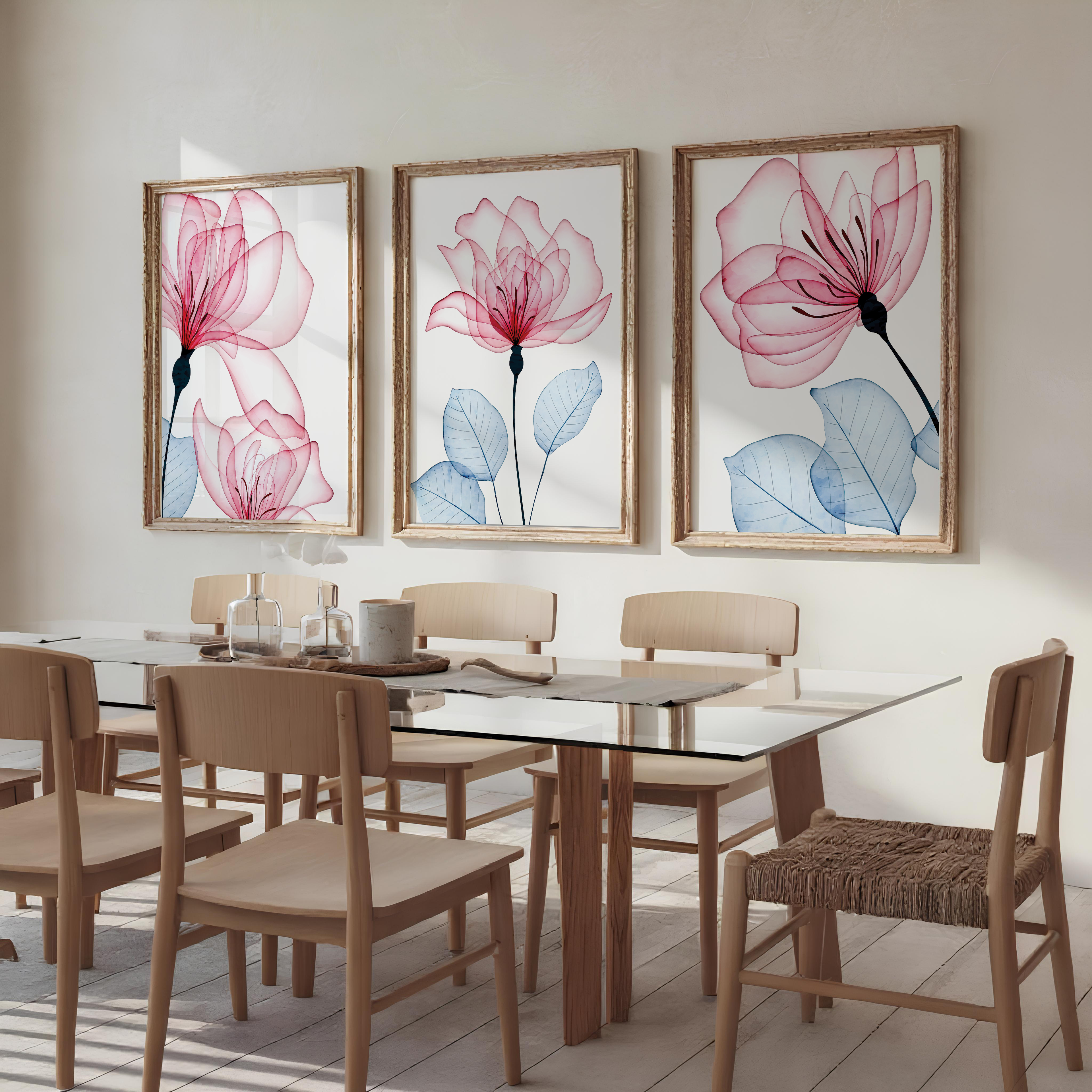 PINK FLORAL WALL ART SET – MODERN BOTANICAL BLOOM PRINTS