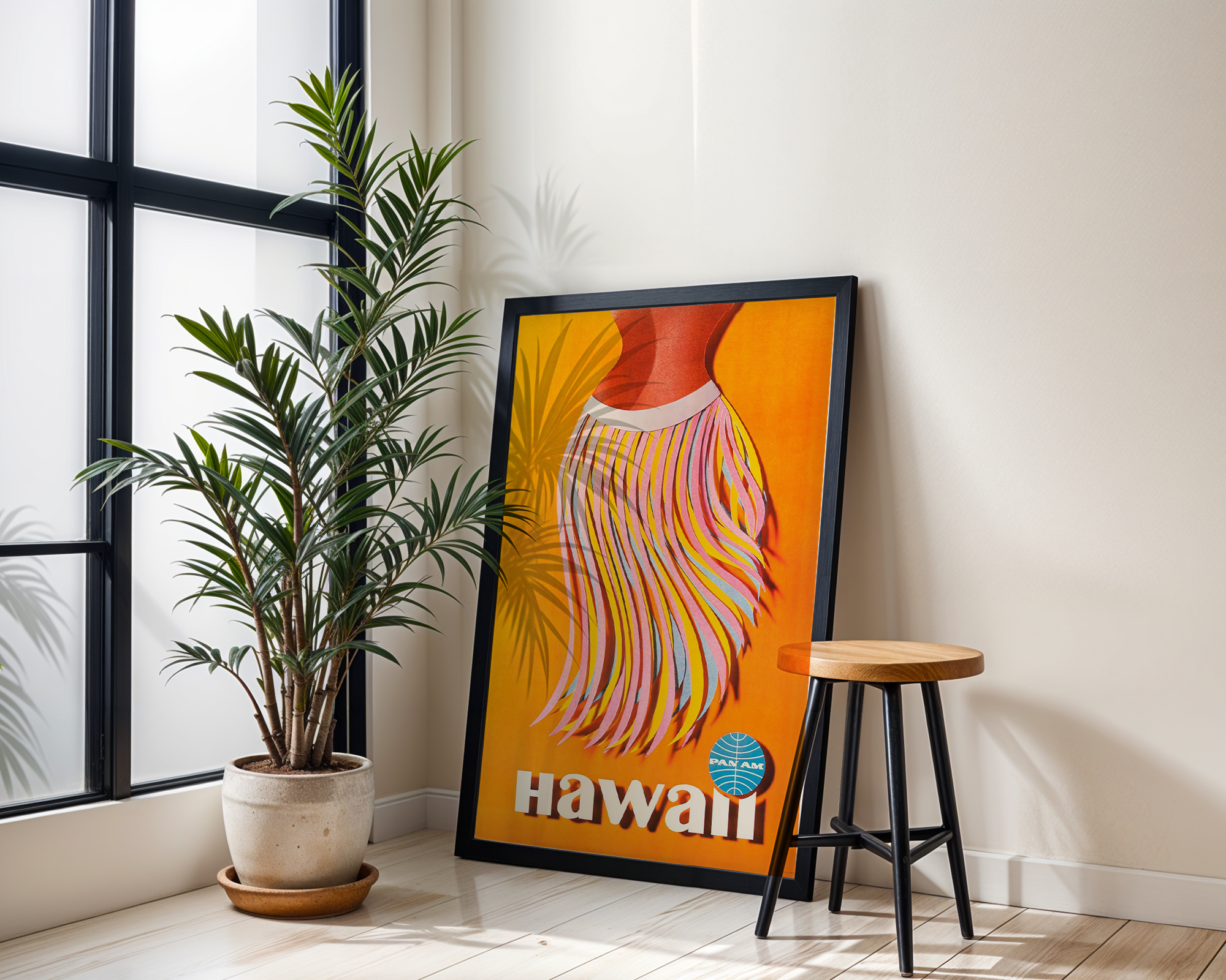HAWAII VINTAGE PAN AM TRAVEL POSTER – HULA SKIRT MID-CENTURY