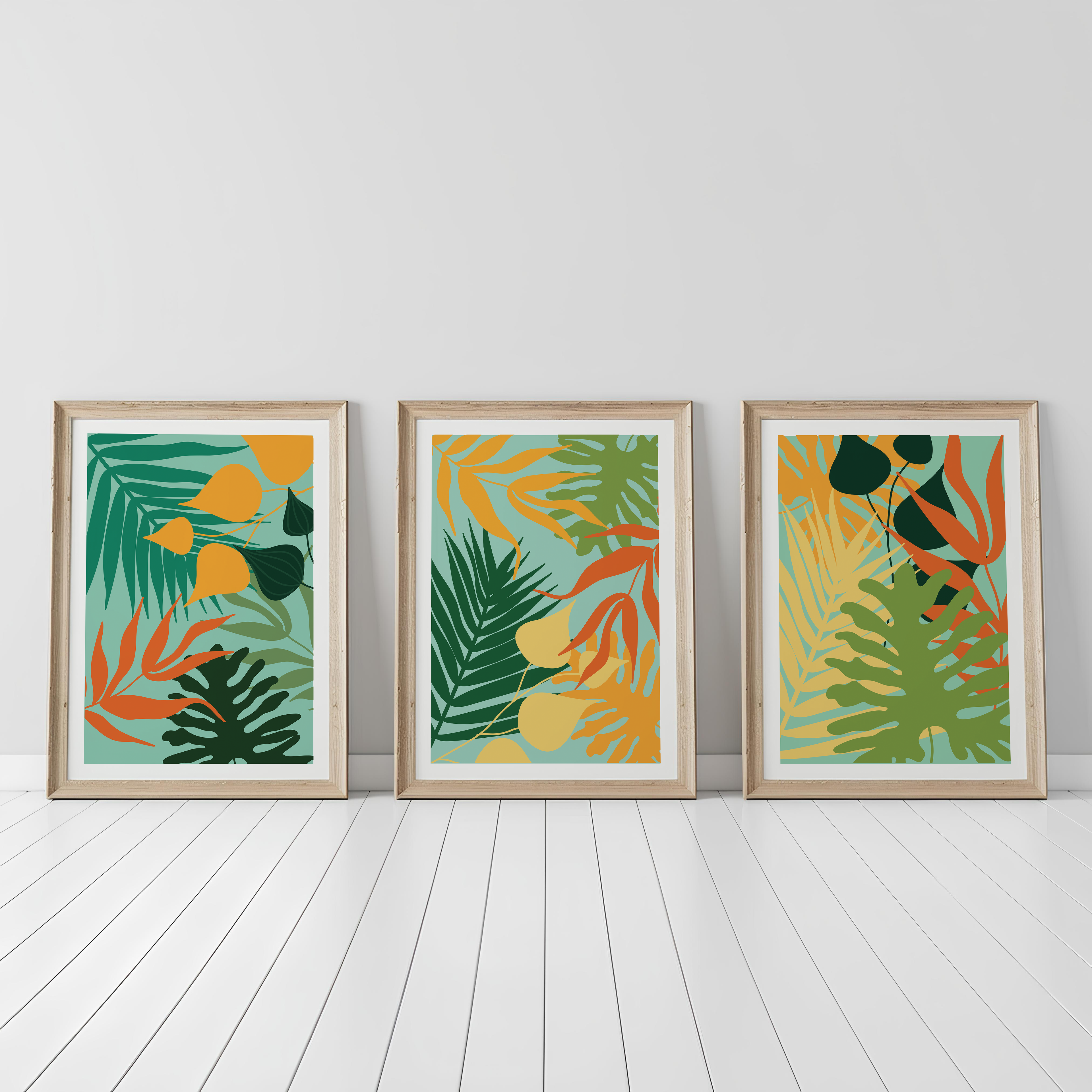 TROPICAL BOTANICAL WALL ART SET – MODERN FLORAL LEAF PRINTS