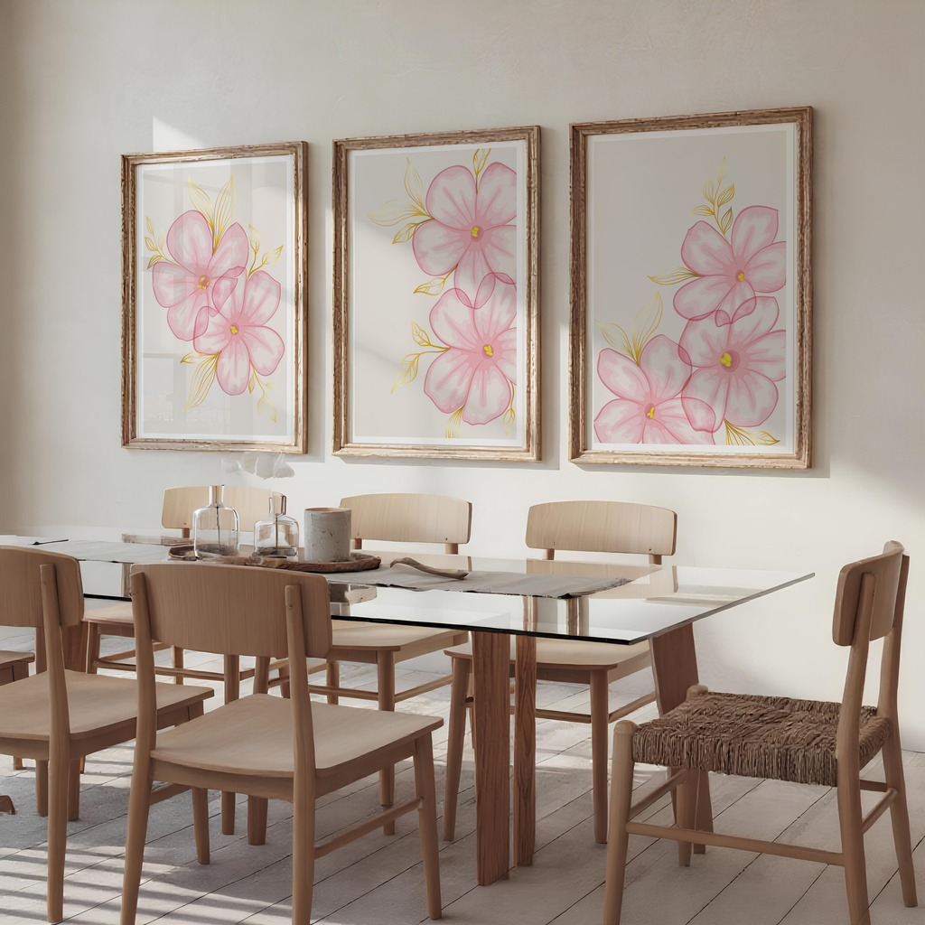 BLUSH PINK FLORAL WALL ART SET – MODERN BOTANICAL FLOWER PRINTS