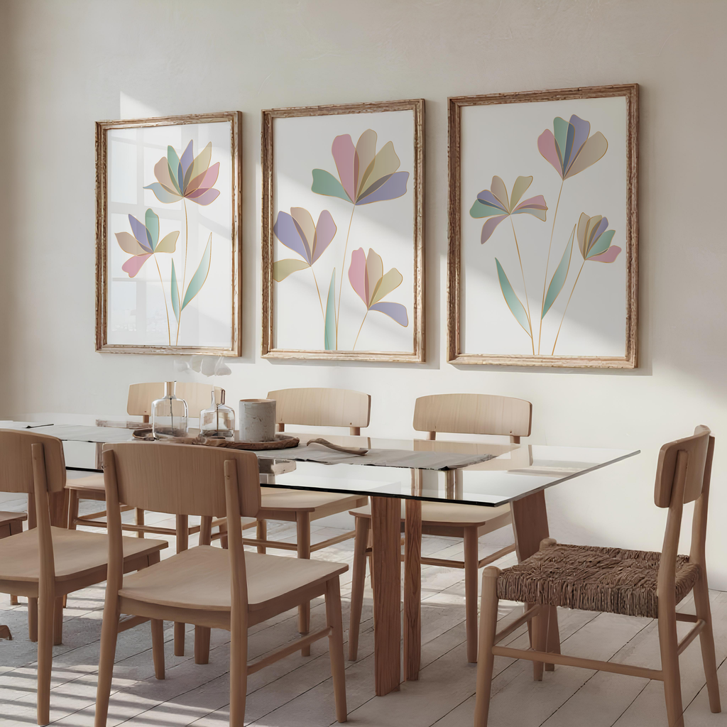 PASTEL BOTANICAL WALL ART SET – MODERN FLORAL LINE PRINTS