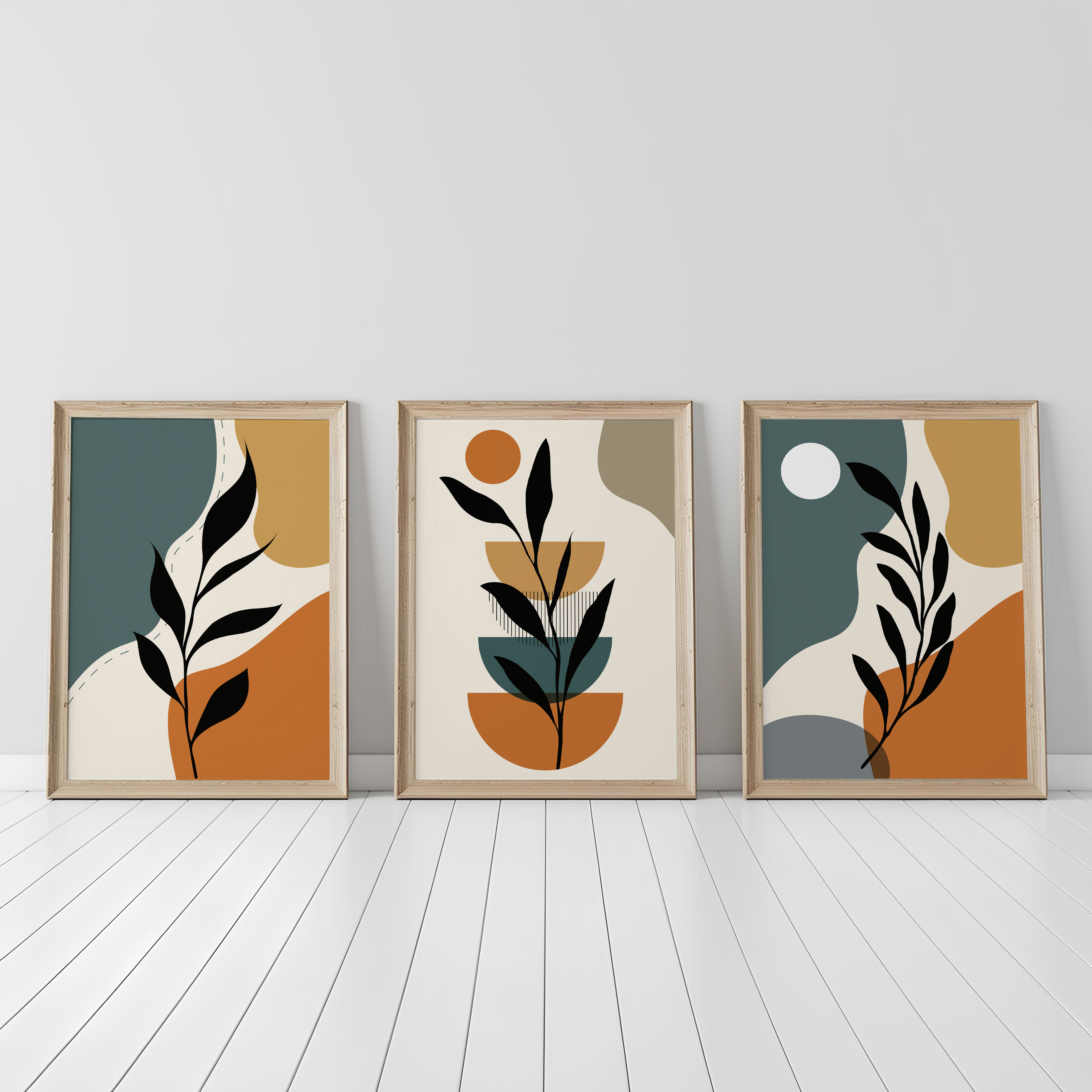 MODERN BOHO BOTANICAL WALL ART SET – EARTH TONE ABSTRACT LEAF PRINTS