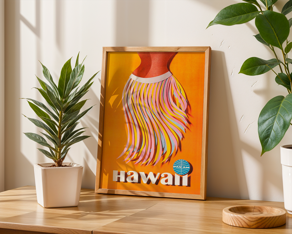 HAWAII VINTAGE PAN AM TRAVEL POSTER – HULA SKIRT MID-CENTURY
