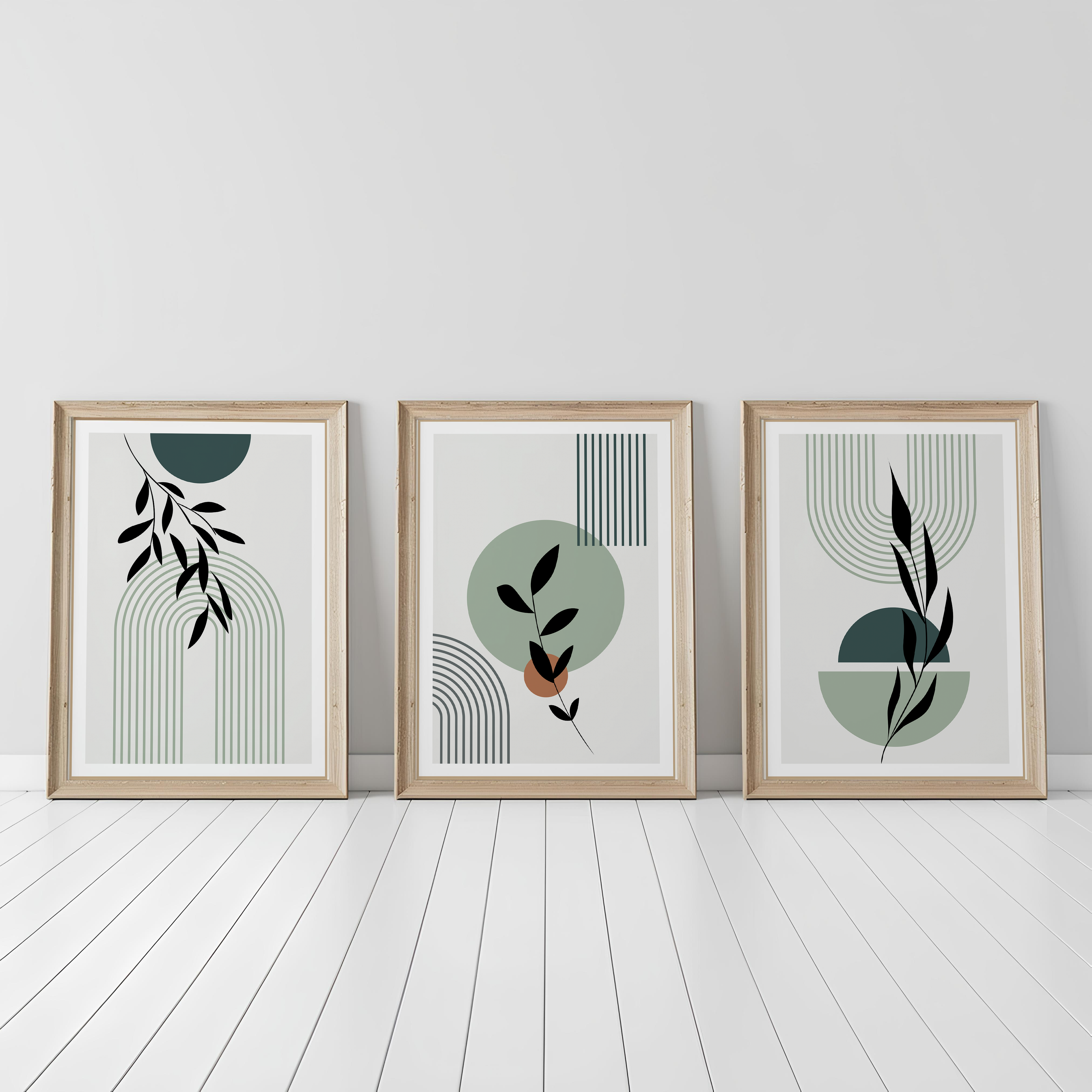 SAGE GREEN BOHO BOTANICAL WALL ART SET – MINIMALIST ARCH ABSTRACT