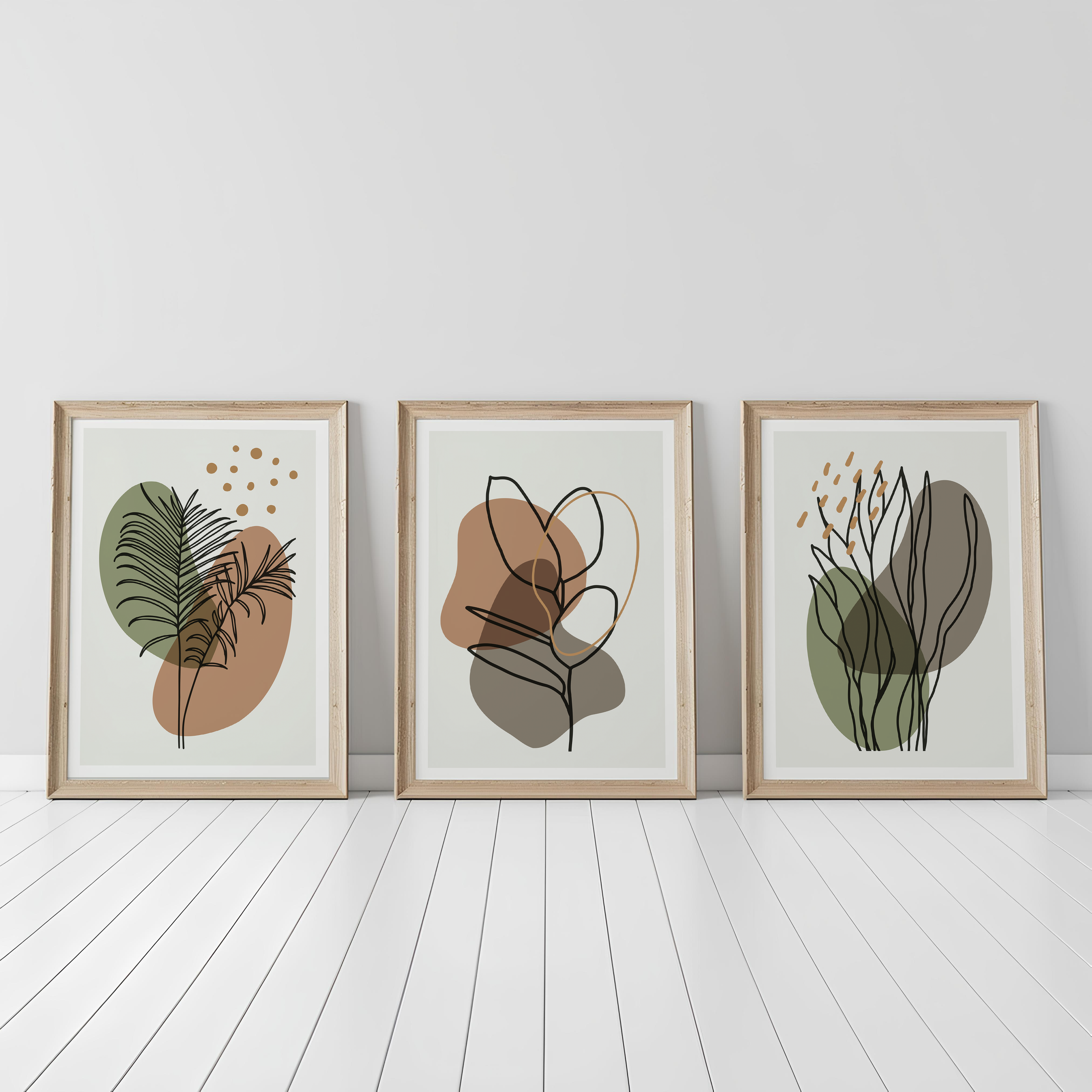 SAGE GREEN BOHO BOTANICAL WALL ART SET – ABSTRACT NEUTRAL LINE ART PRINTS