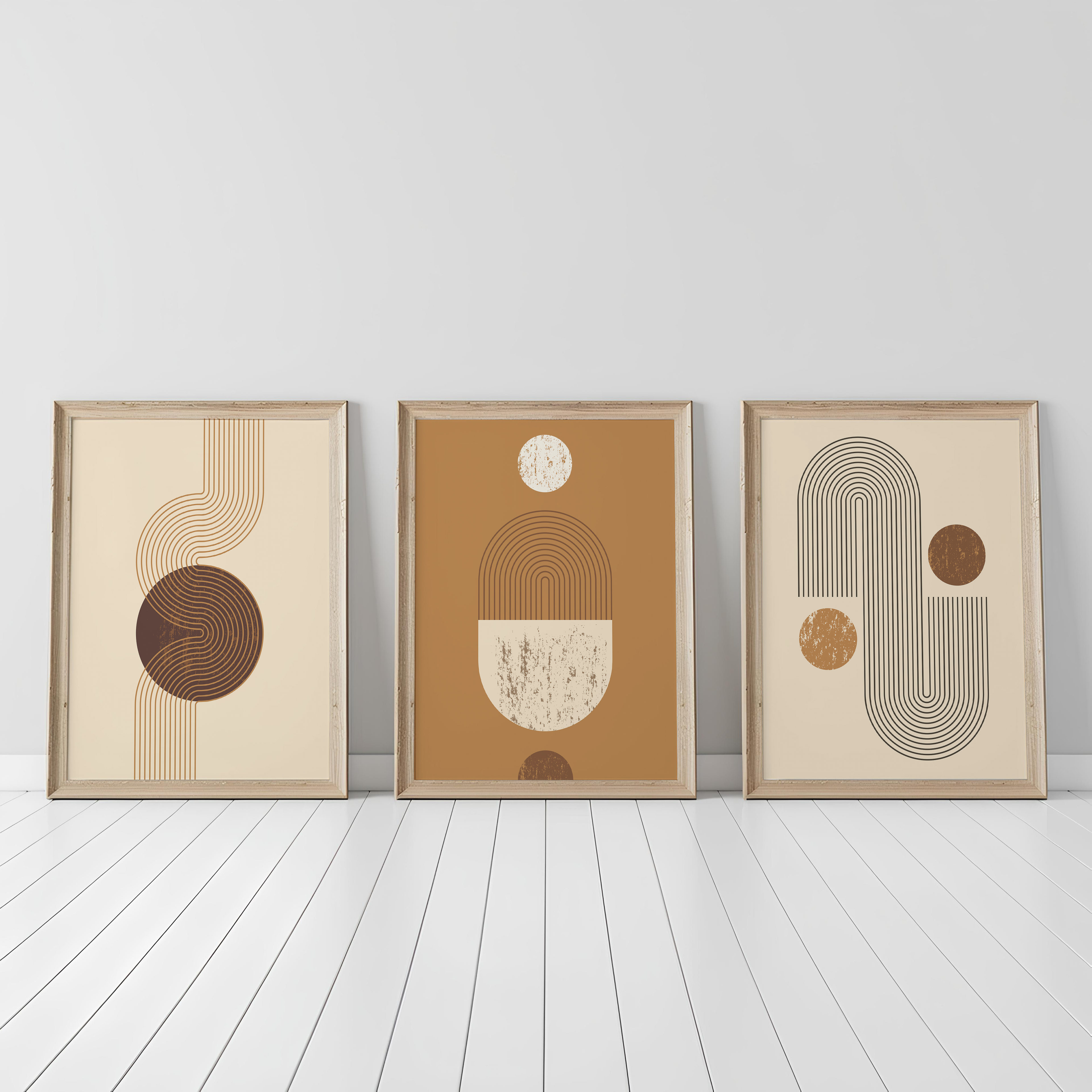 NEUTRAL GEOMETRIC BOHO WALL ART SET – ABSTRACT MID CENTURY ARCH PRINTS