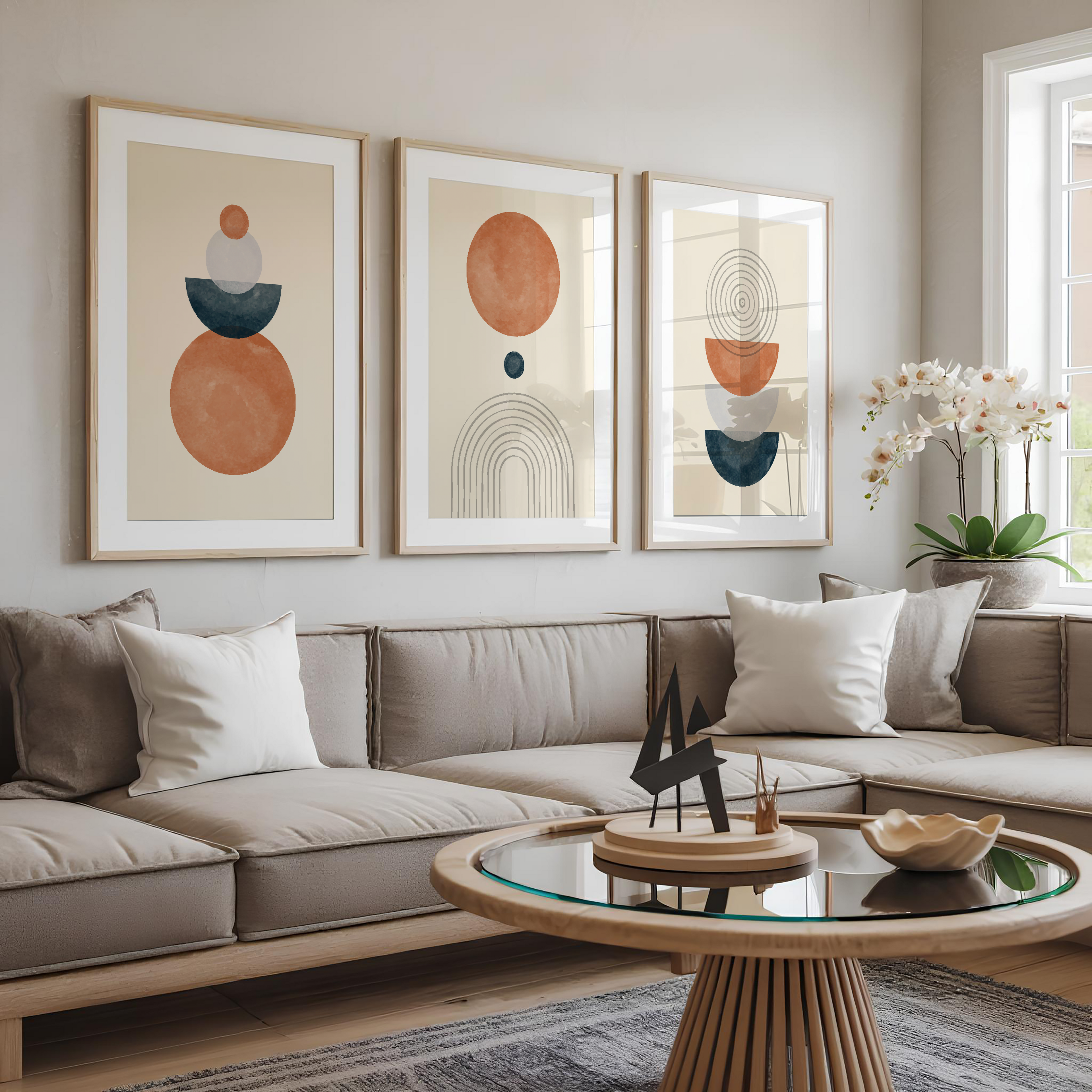 NEUTRAL BOHO GEOMETRIC WALL ART SET – TERRACOTTA