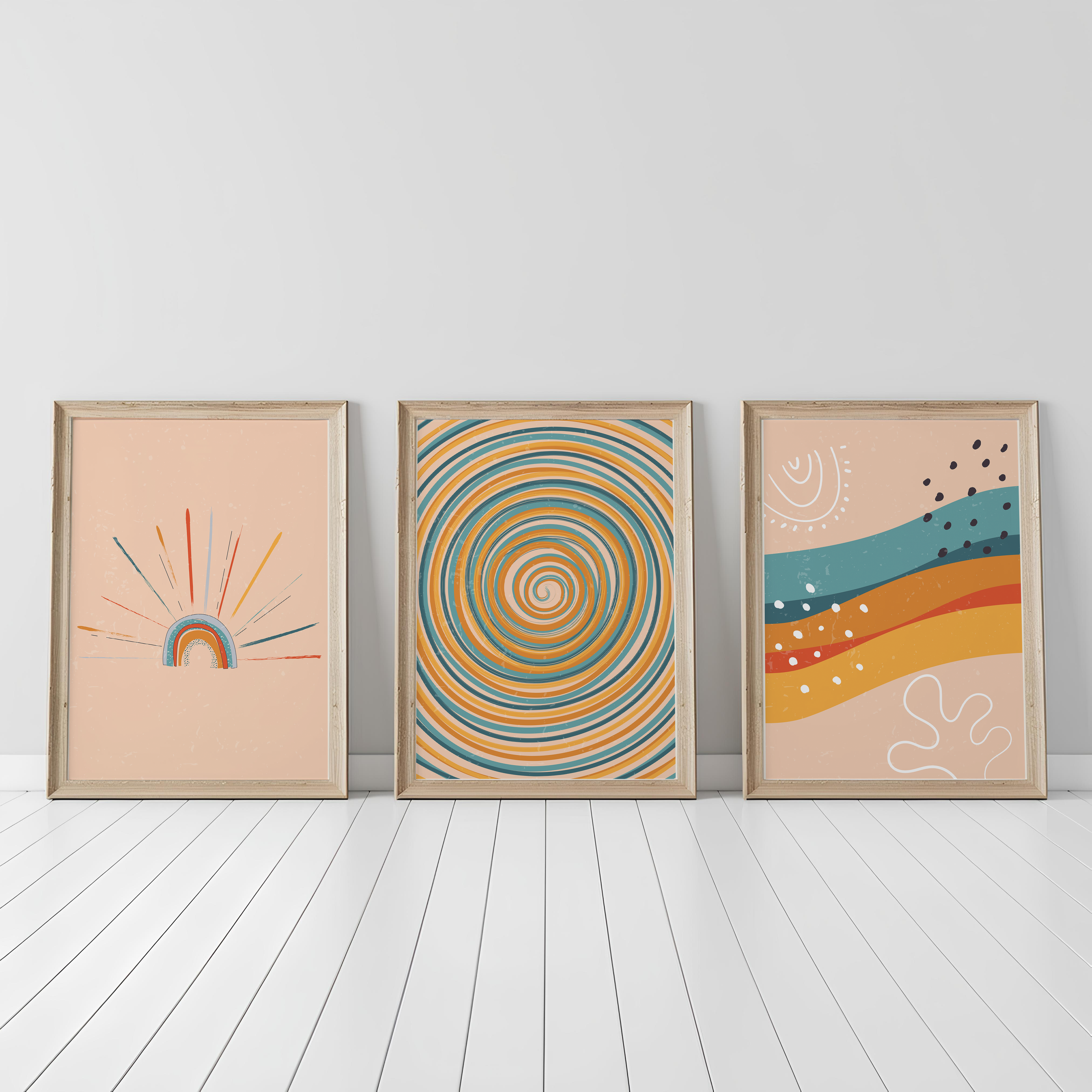 RETRO BOHO RAINBOW WALL ART SET – MID-CENTURY