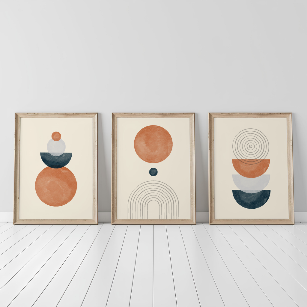 NEUTRAL BOHO GEOMETRIC WALL ART SET – TERRACOTTA