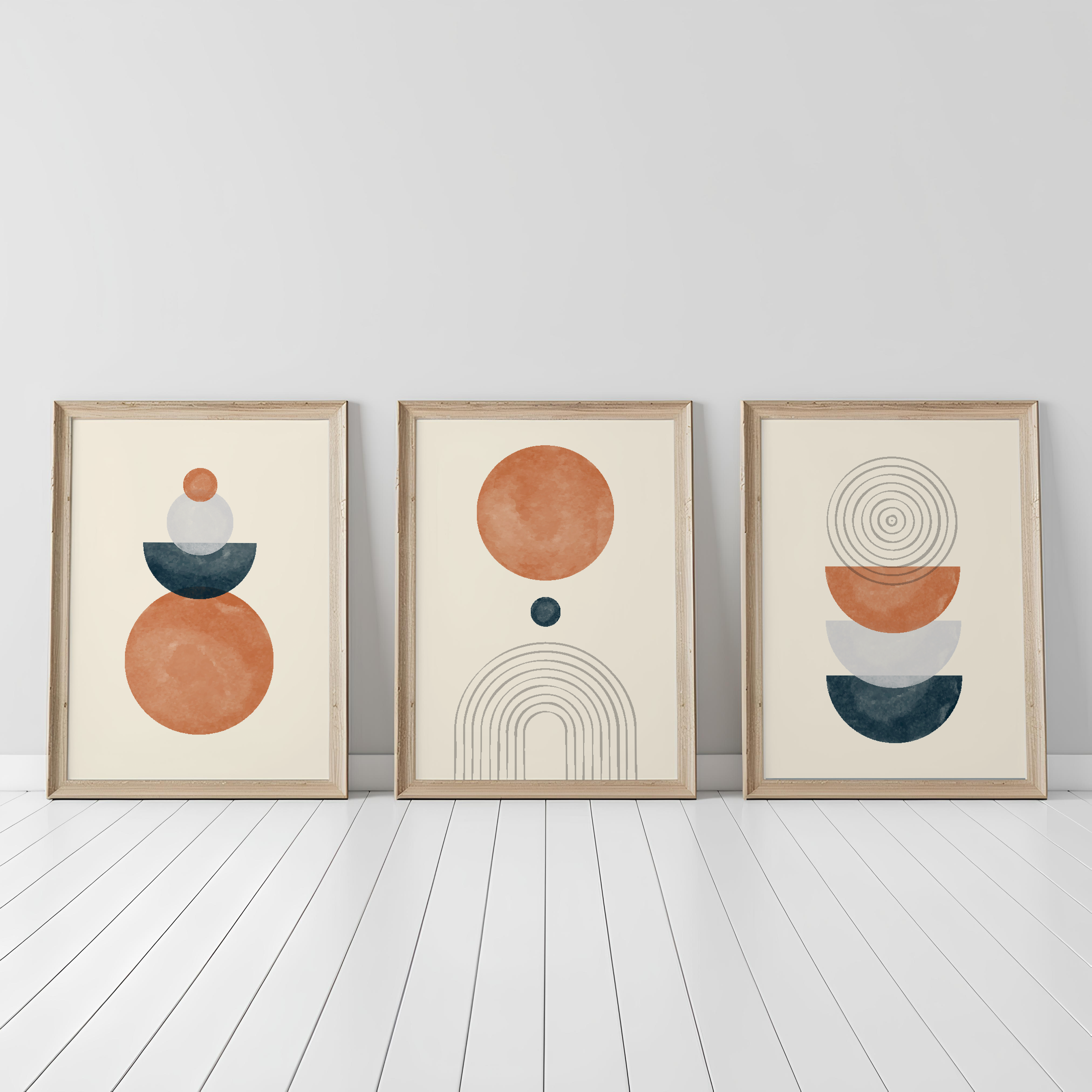 NEUTRAL BOHO GEOMETRIC WALL ART SET – TERRACOTTA