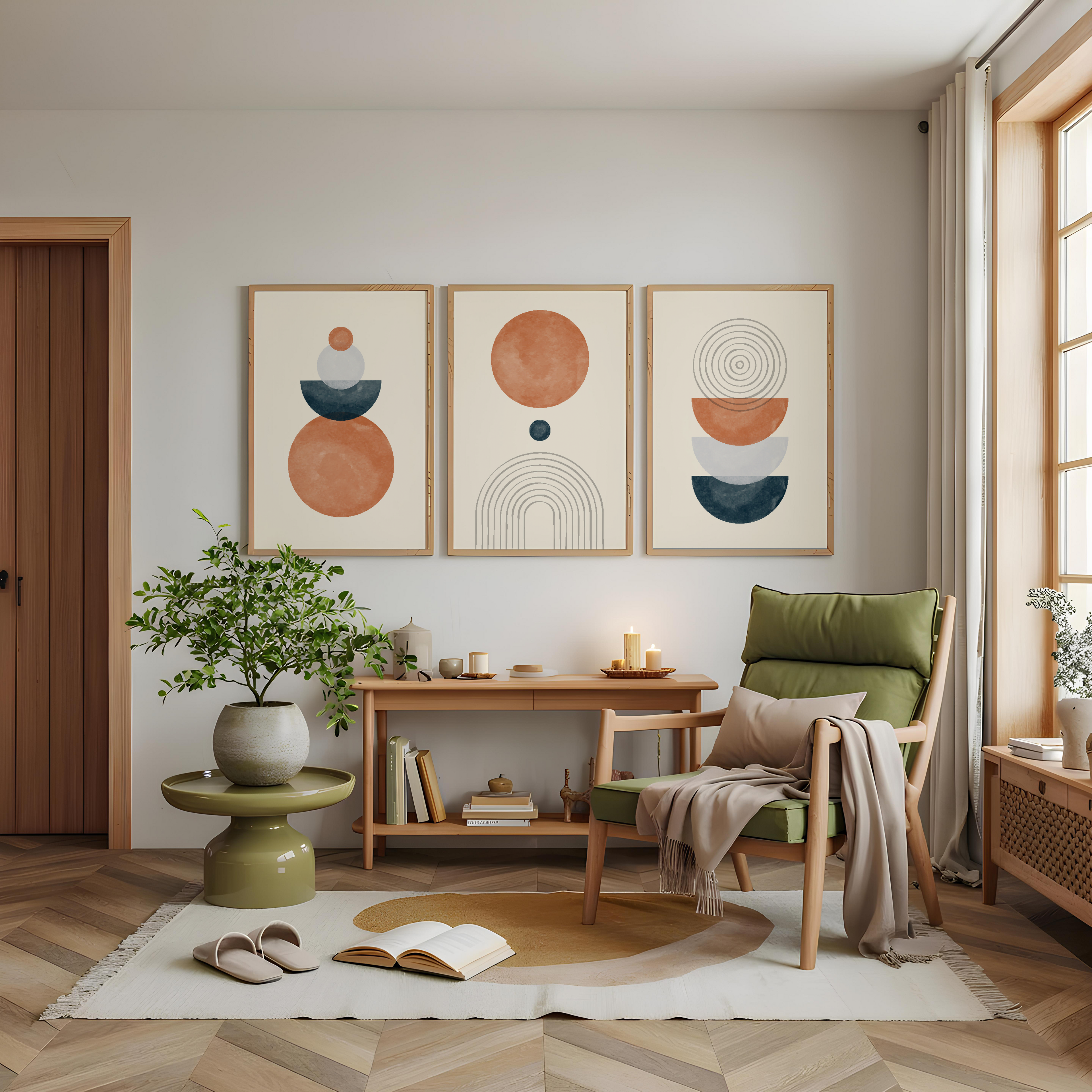 NEUTRAL BOHO GEOMETRIC WALL ART SET – TERRACOTTA