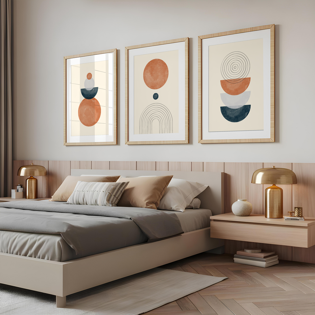 NEUTRAL BOHO GEOMETRIC WALL ART SET – TERRACOTTA