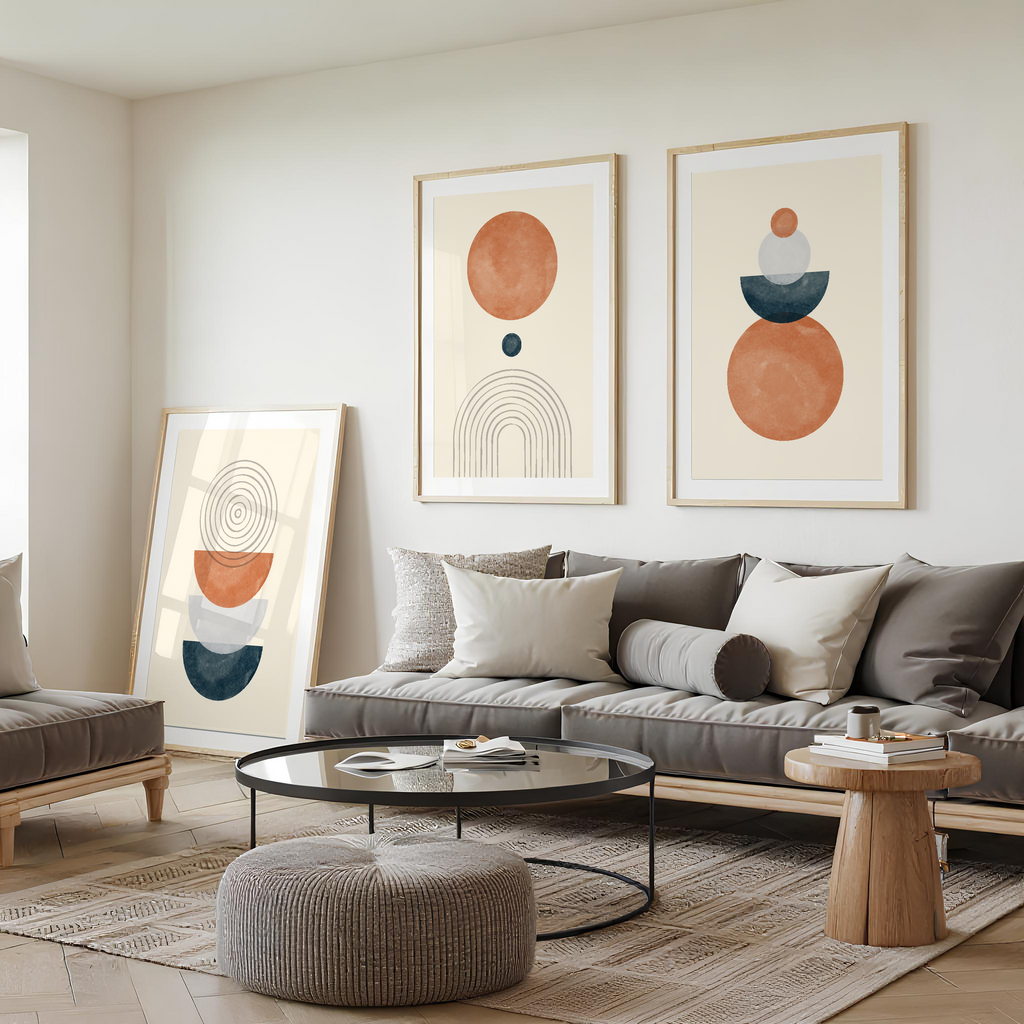 NEUTRAL BOHO GEOMETRIC WALL ART SET – TERRACOTTA