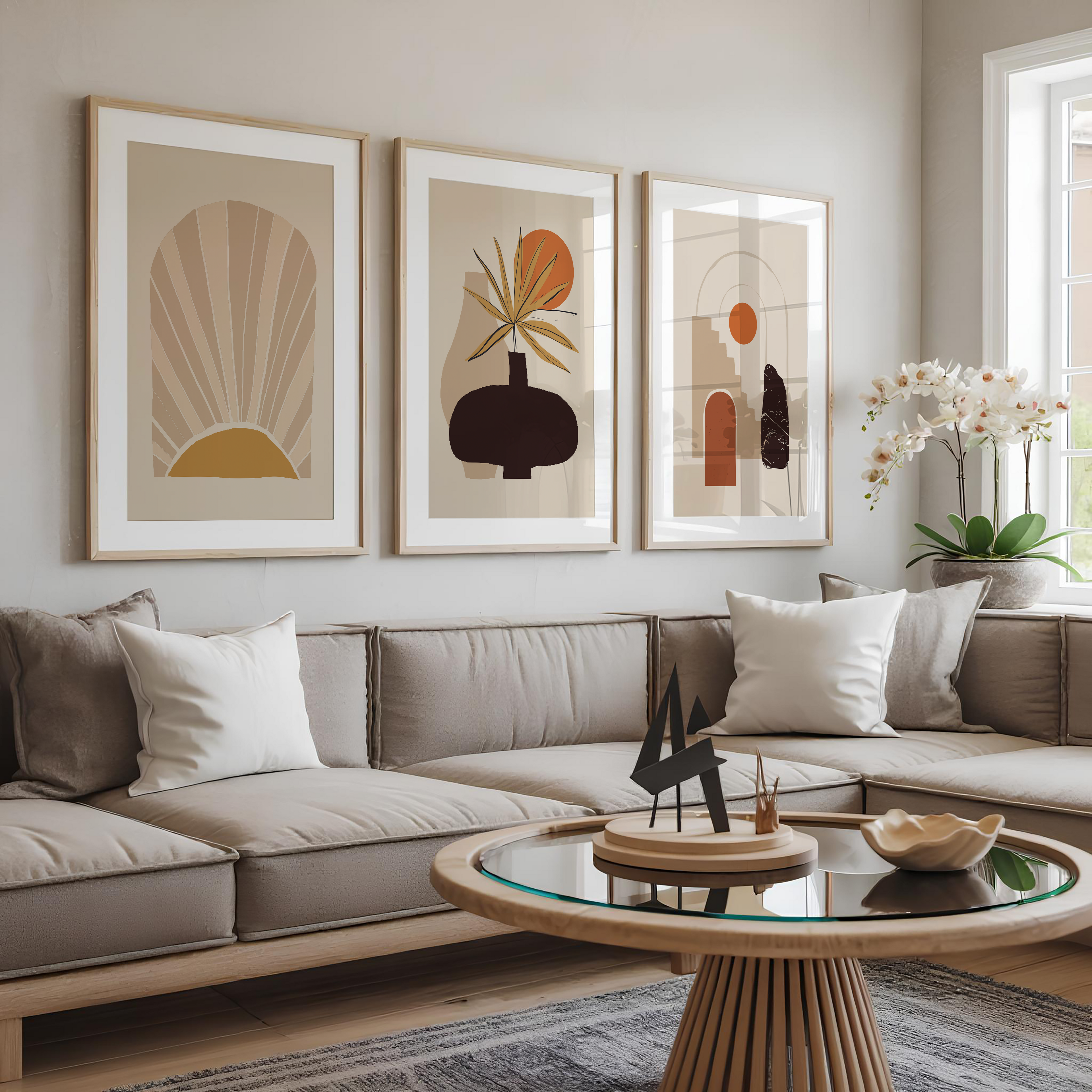 MID-CENTURY BOHO SUN & ARCH WALL ART SET – WARM NEUTRAL