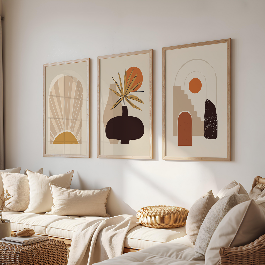 MID-CENTURY BOHO SUN & ARCH WALL ART SET – WARM NEUTRAL