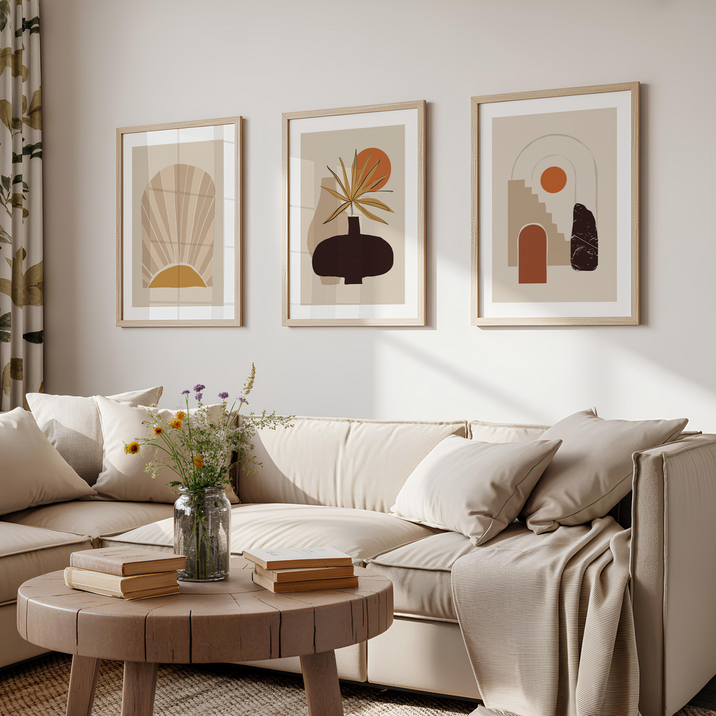MID-CENTURY BOHO SUN & ARCH WALL ART SET – WARM NEUTRAL