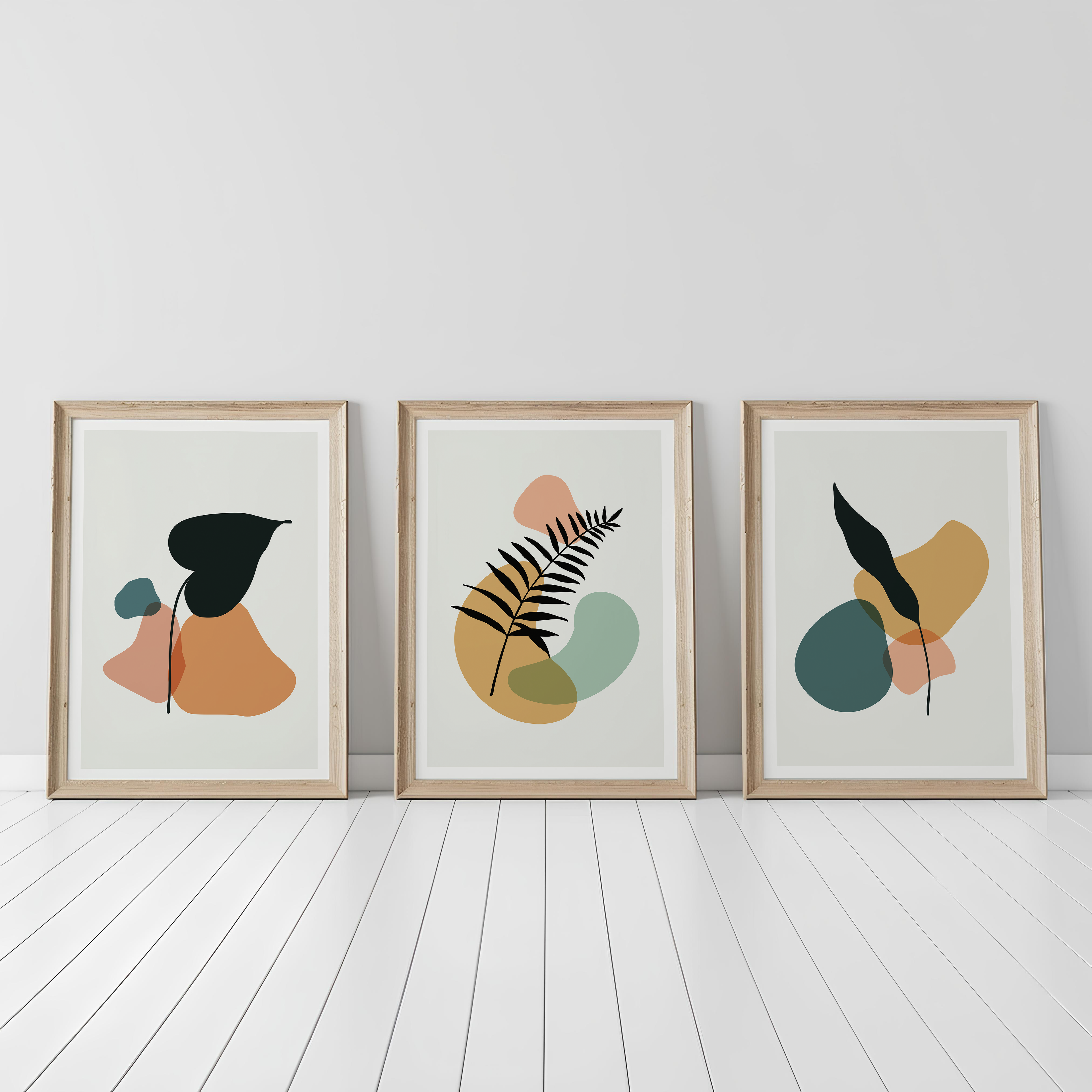 MID-CENTURY BOHO BOTANICAL WALL ART SET – ABSTRACT EARTH TONE
