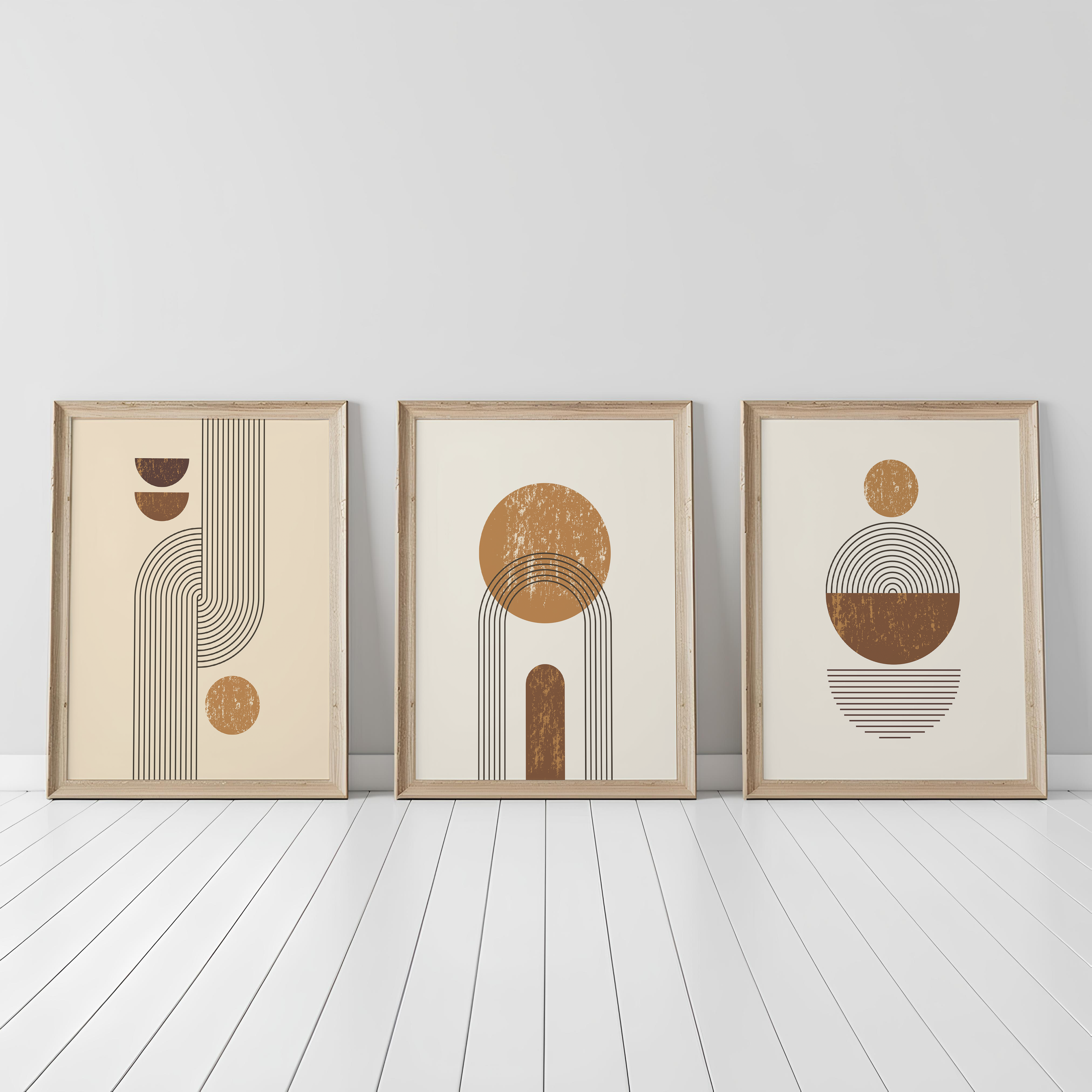 MID-CENTURY BOHO ARCH WALL ART SET – GEOMETRIC SUN & RAINBOW
